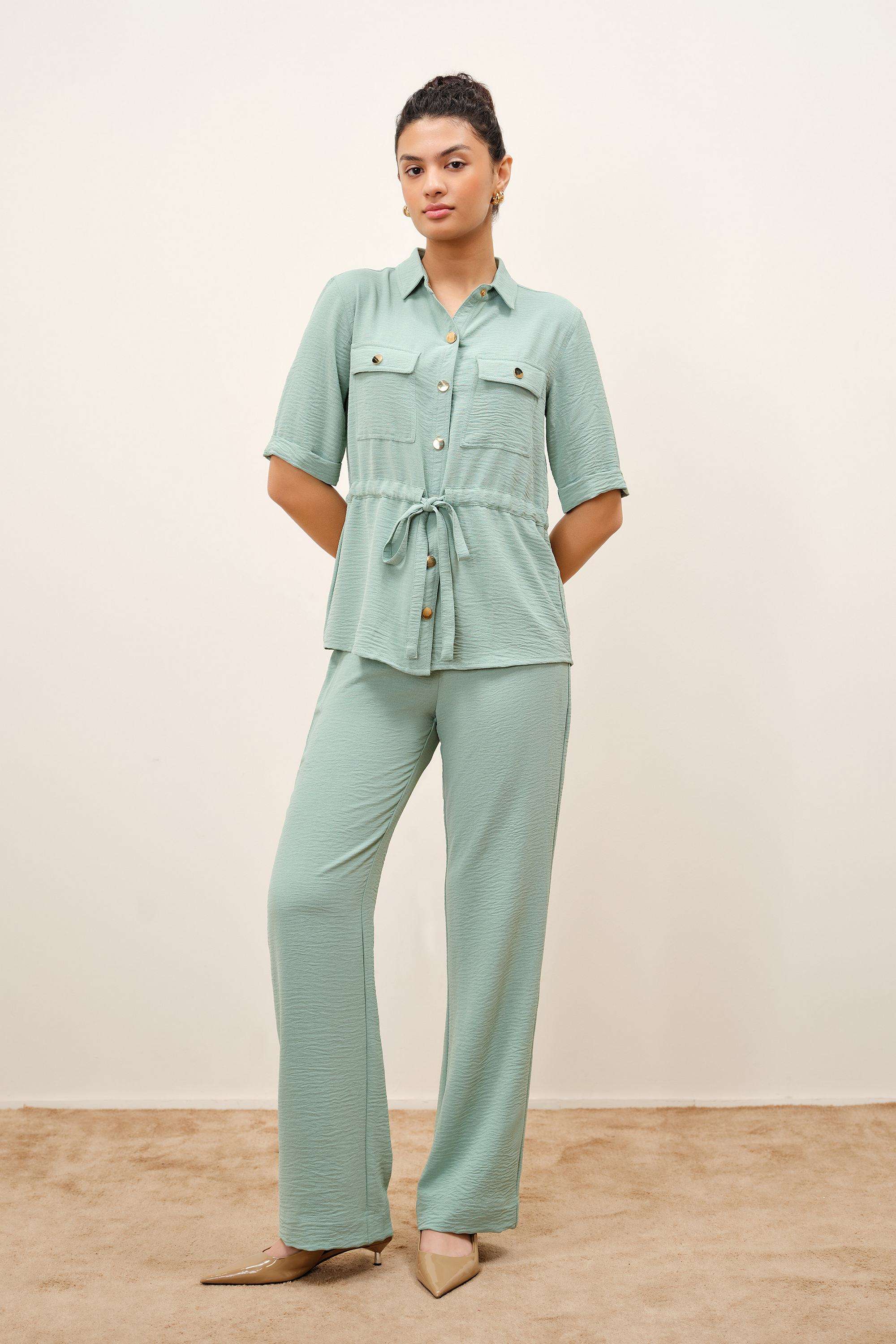 Solid-Collared-Blended-Fabric-Women-Festive-Wear-Shirt