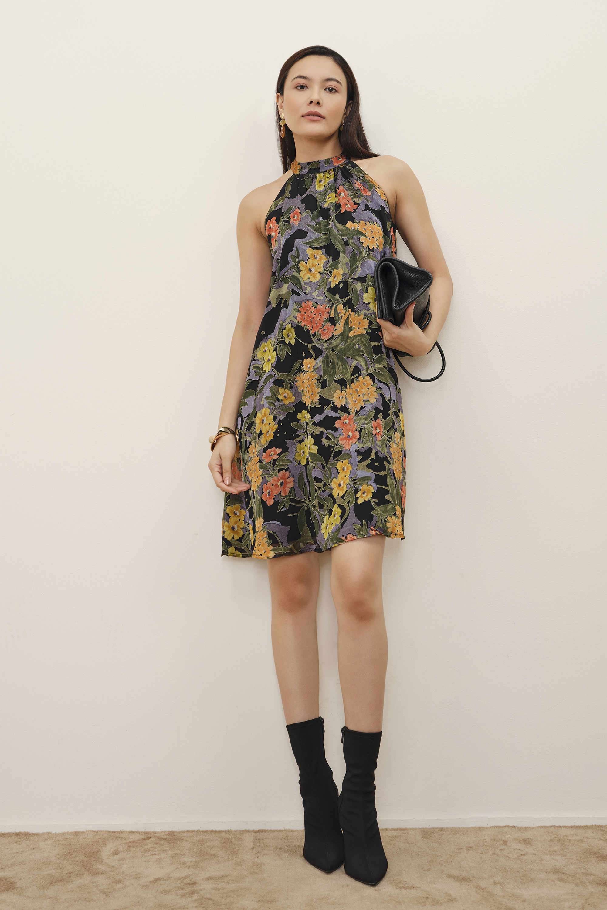Solid-Polyester-Halter-Neck-Women-s-Dress
