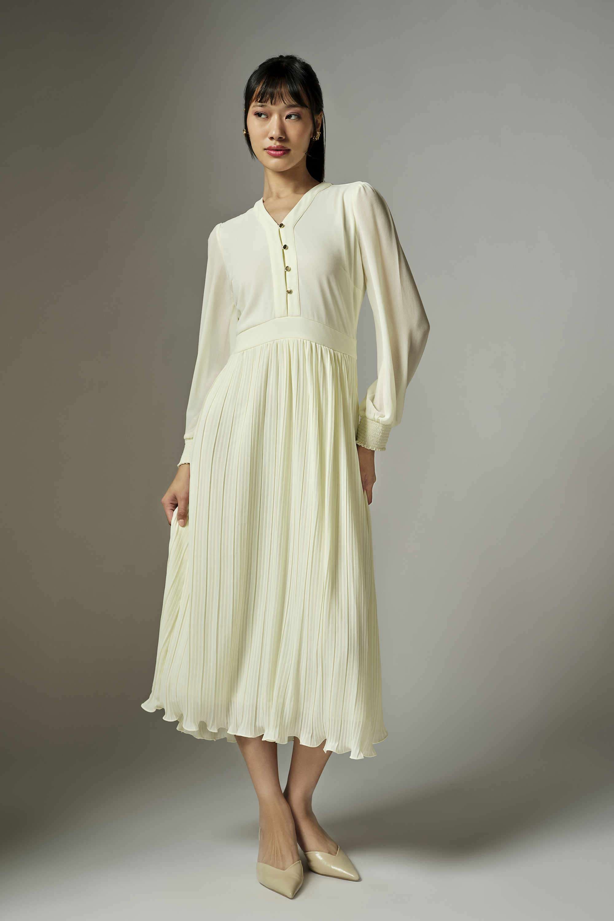 Solid-Polyester-V-Neck-Women-s-Dress