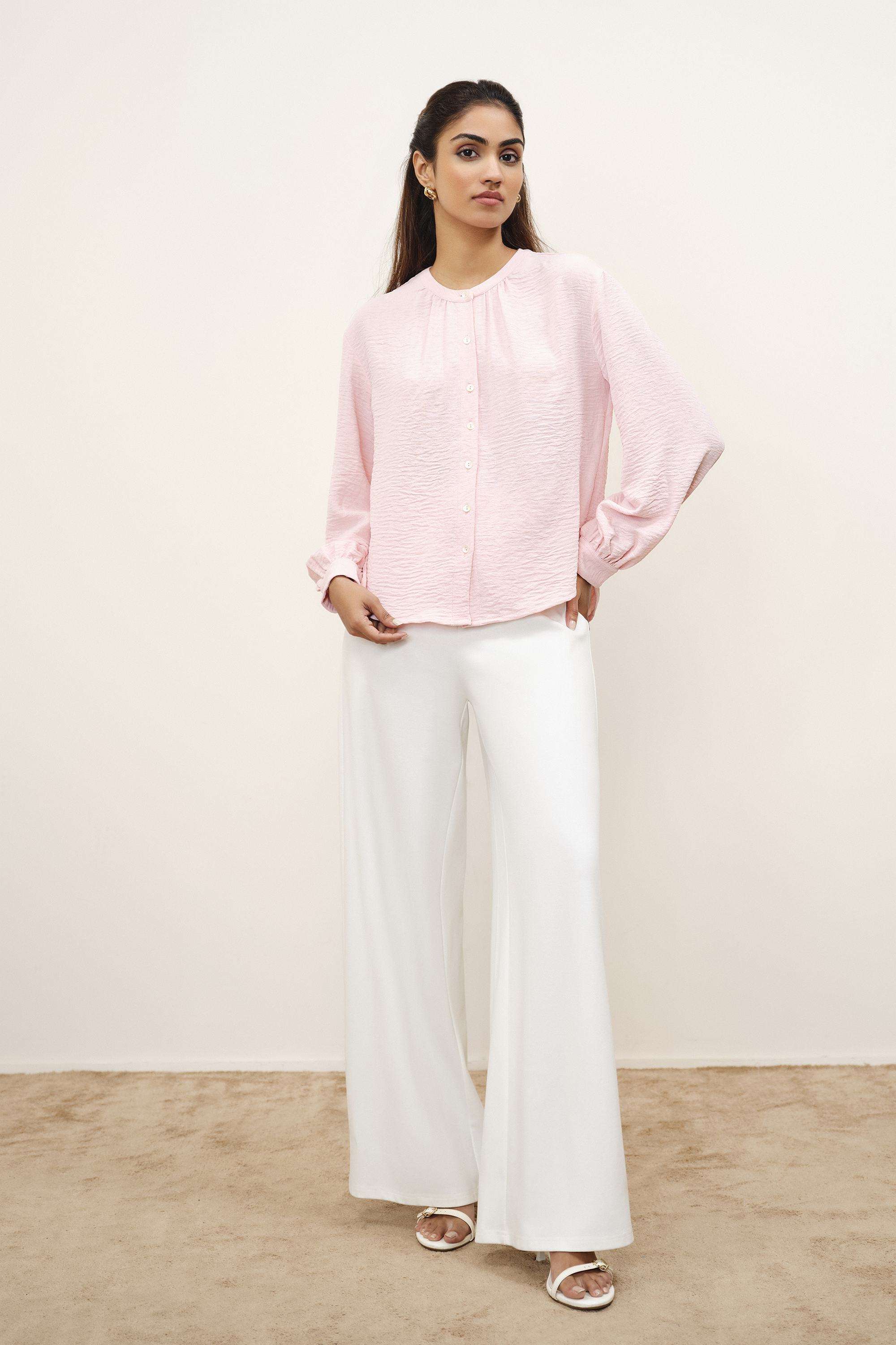 Solid-Blended-Fabric-Women-s-Shirt