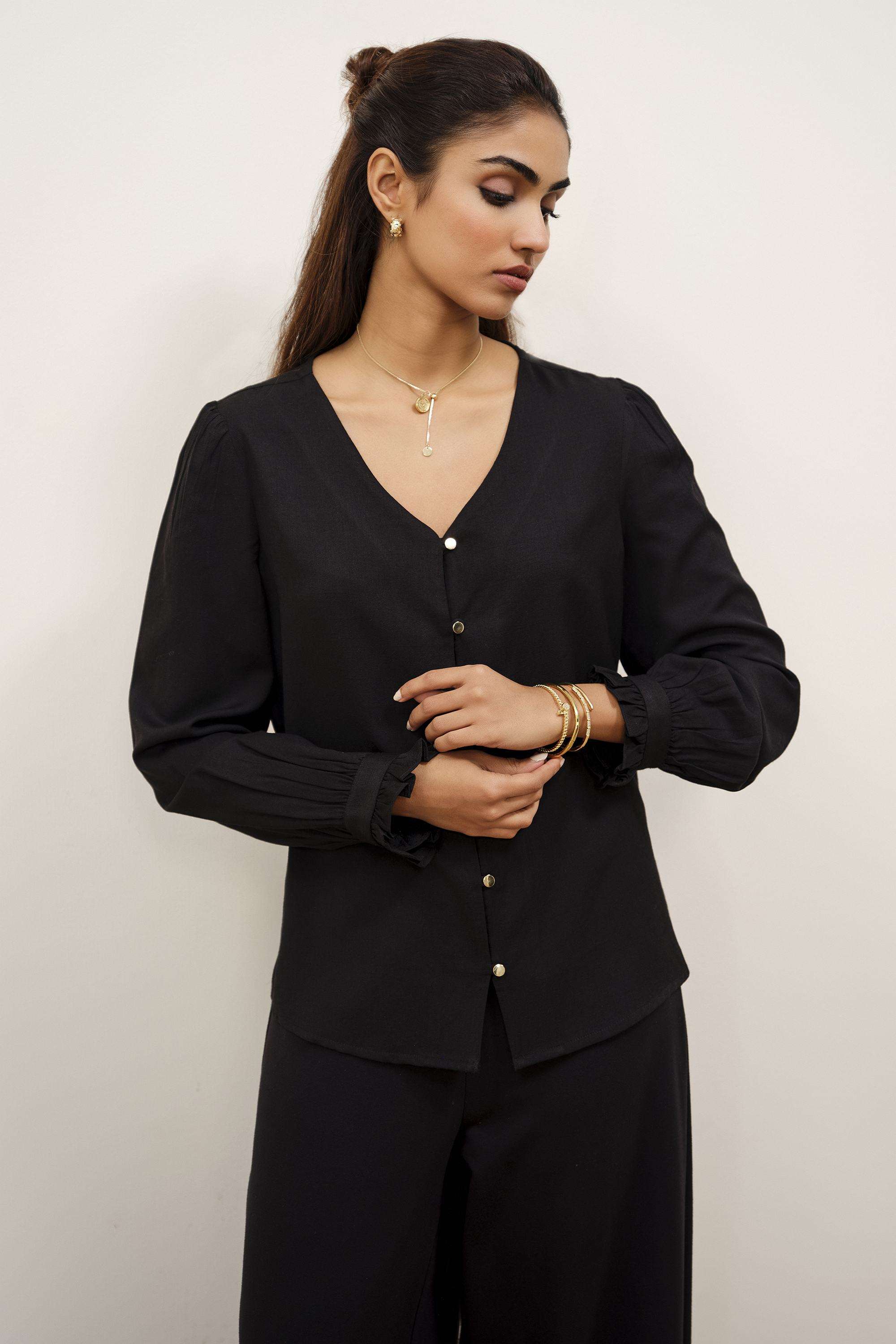 Solid-Blended-Fabric-Women-s-Top