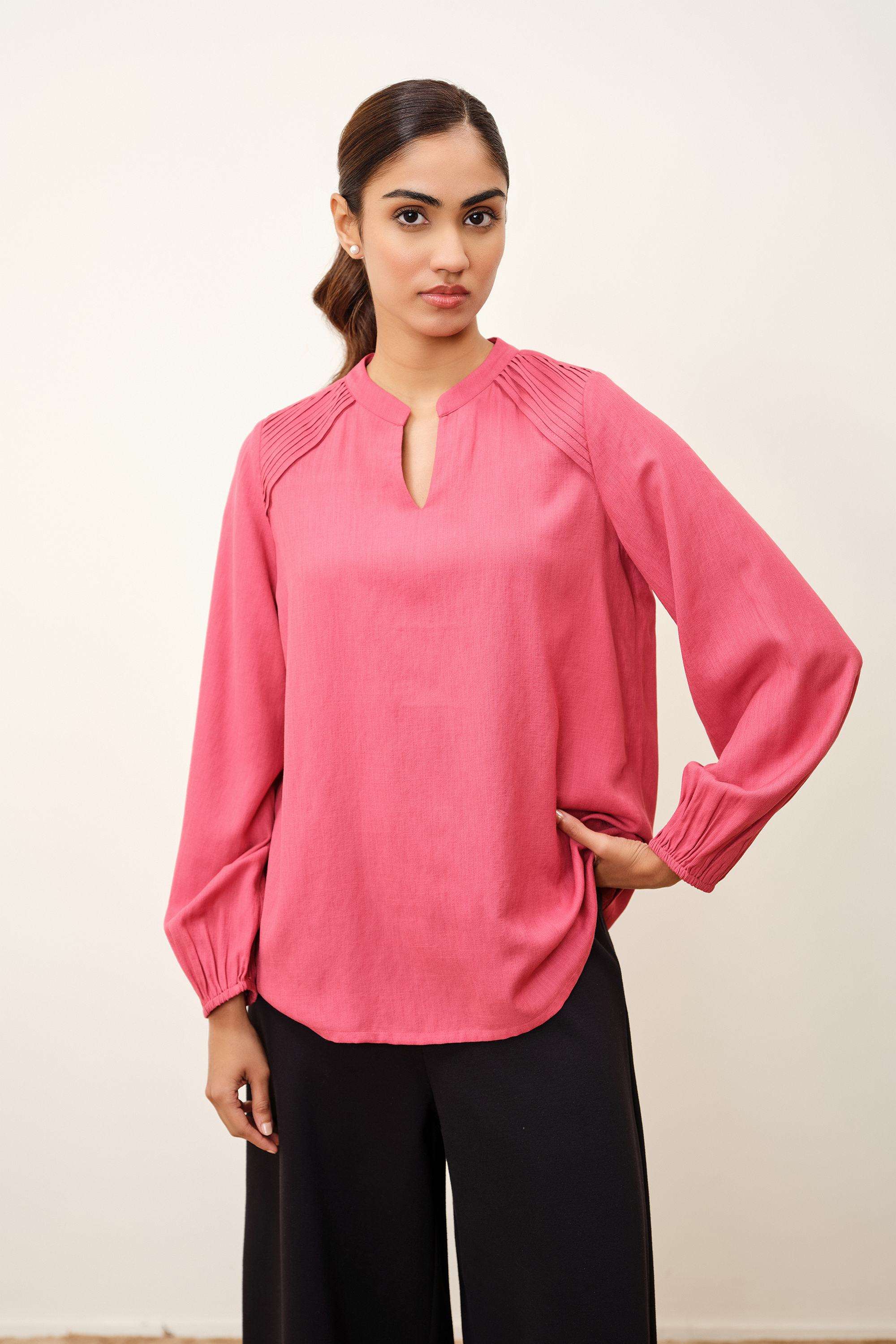 Solid-Blended-Fabric-Women-s-Top