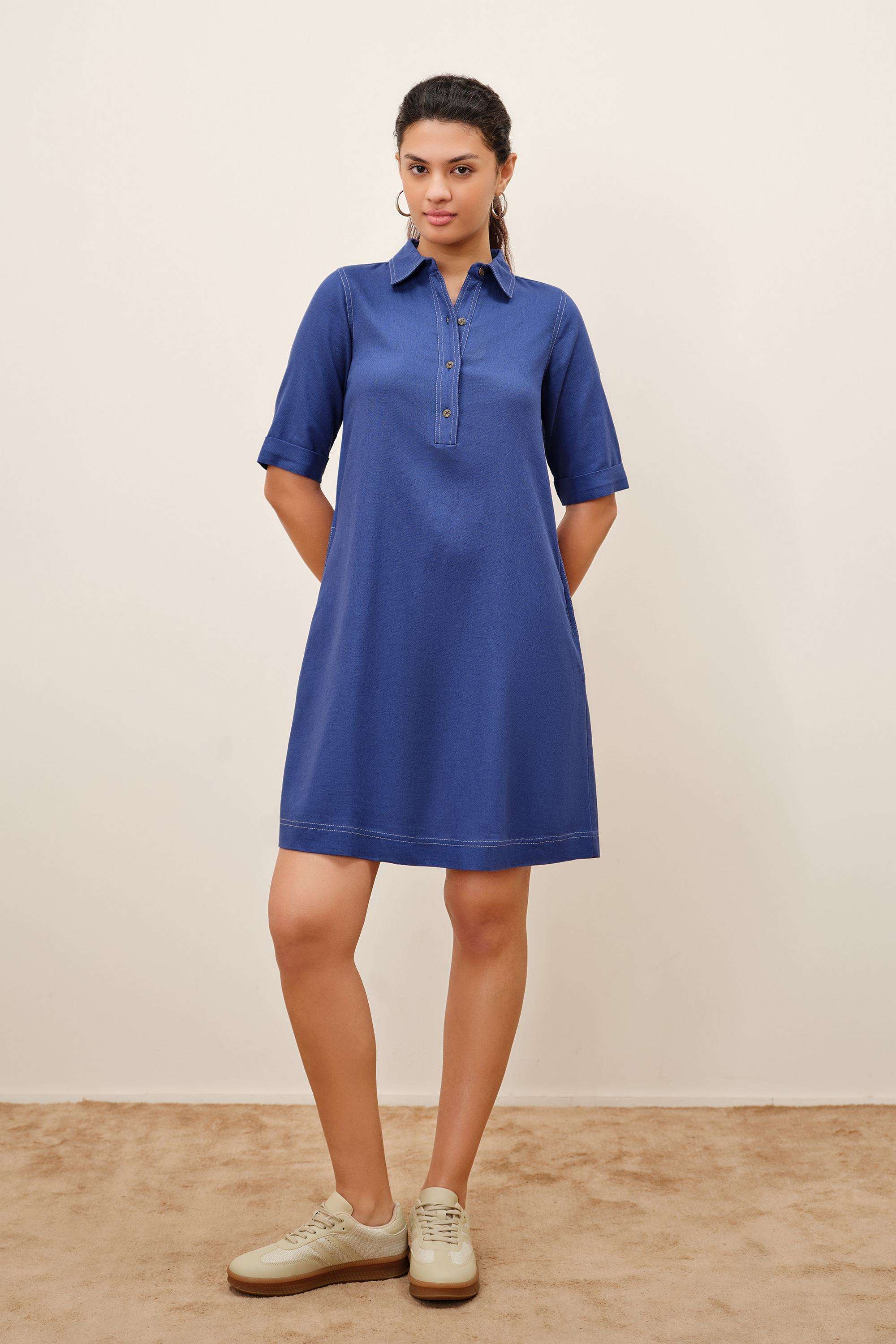 Solid-Blended-Fabric-Women-s-Dress