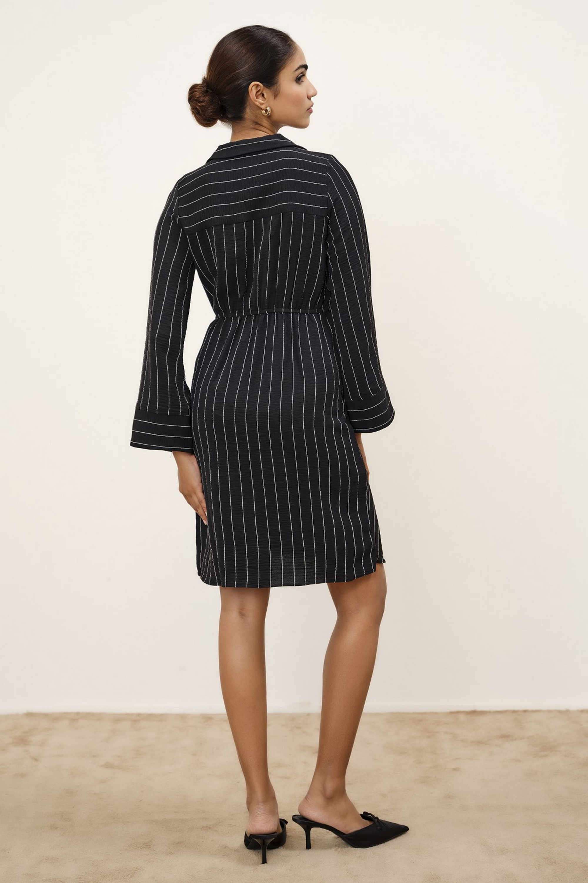 Solid-Polyester-V-Neck-Women-s-Dress