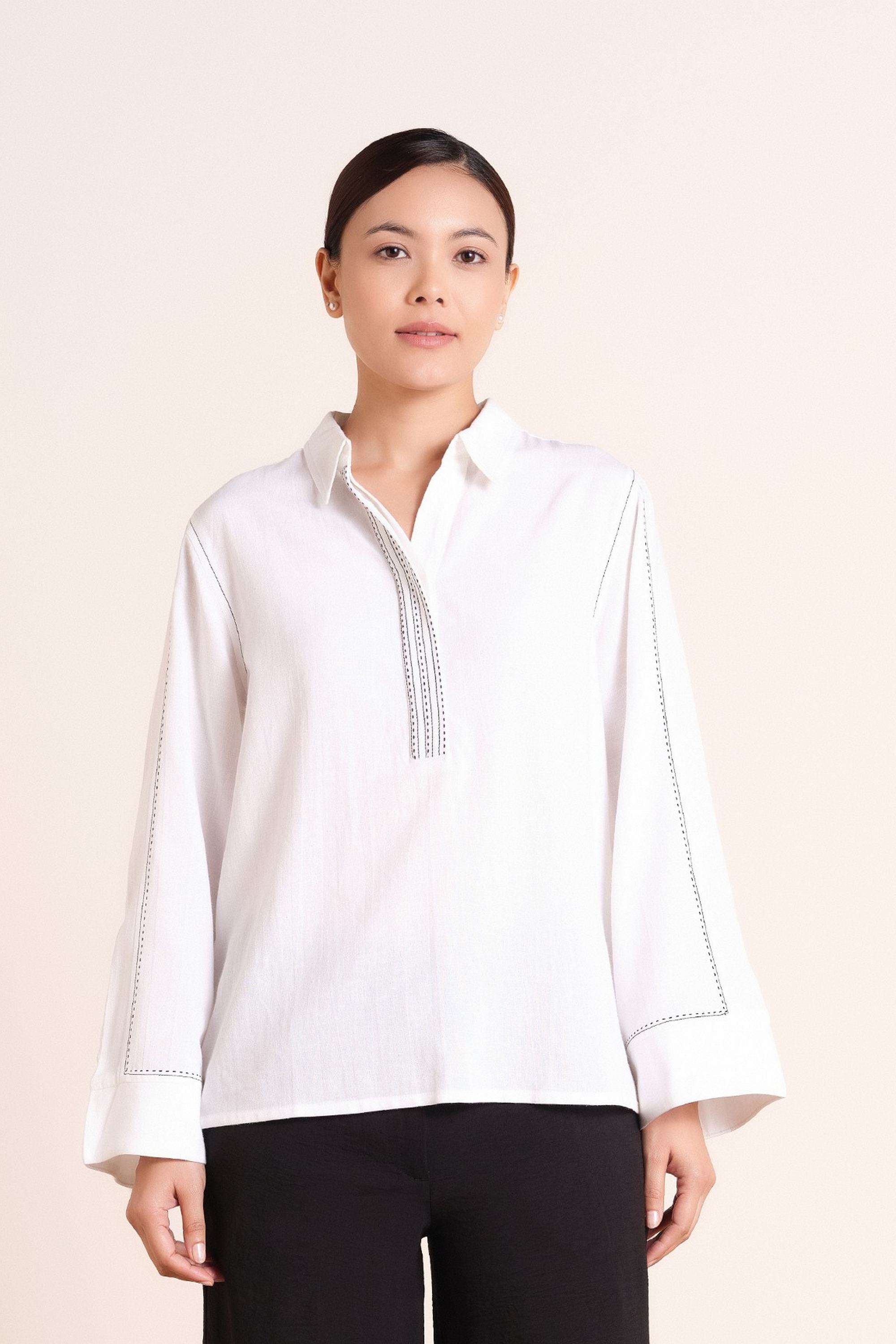 Solid-Blended-Fabric-Women-s-Top