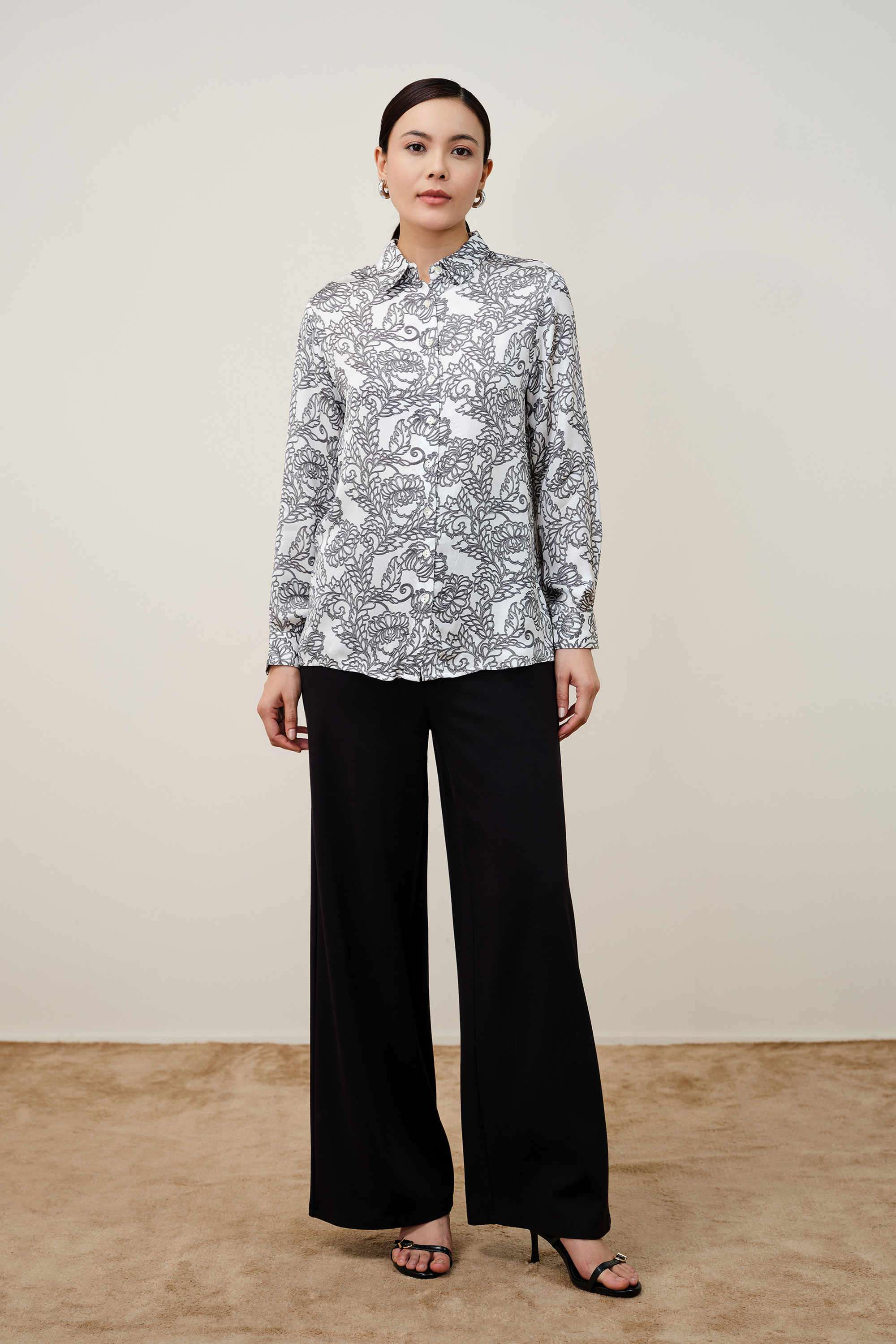 Printed-Spread-Collar-Modal-Women-s-Casual-Wear-Shirt