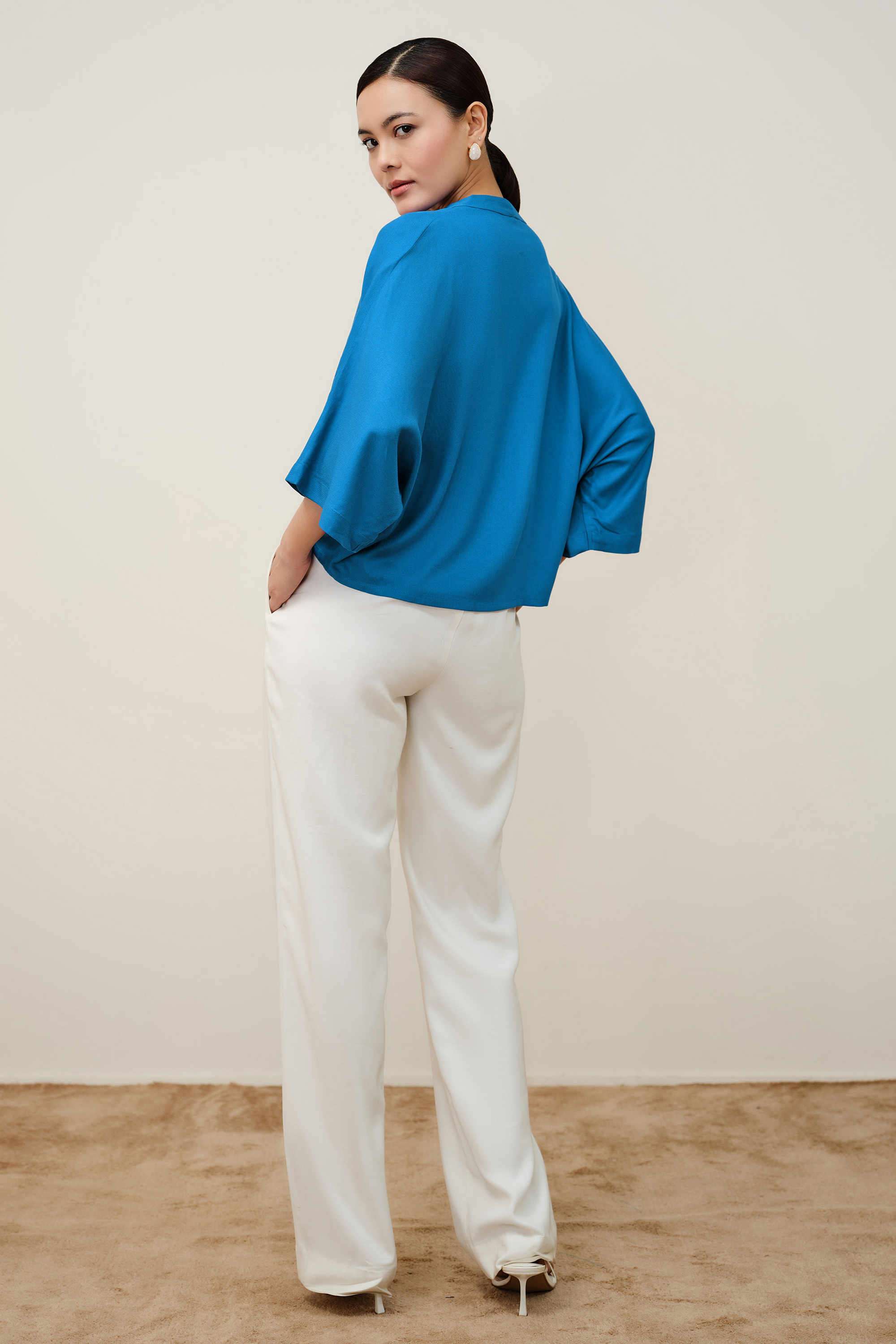 Solid-Viscose-Rayon-V-Neck-Women-s-Top