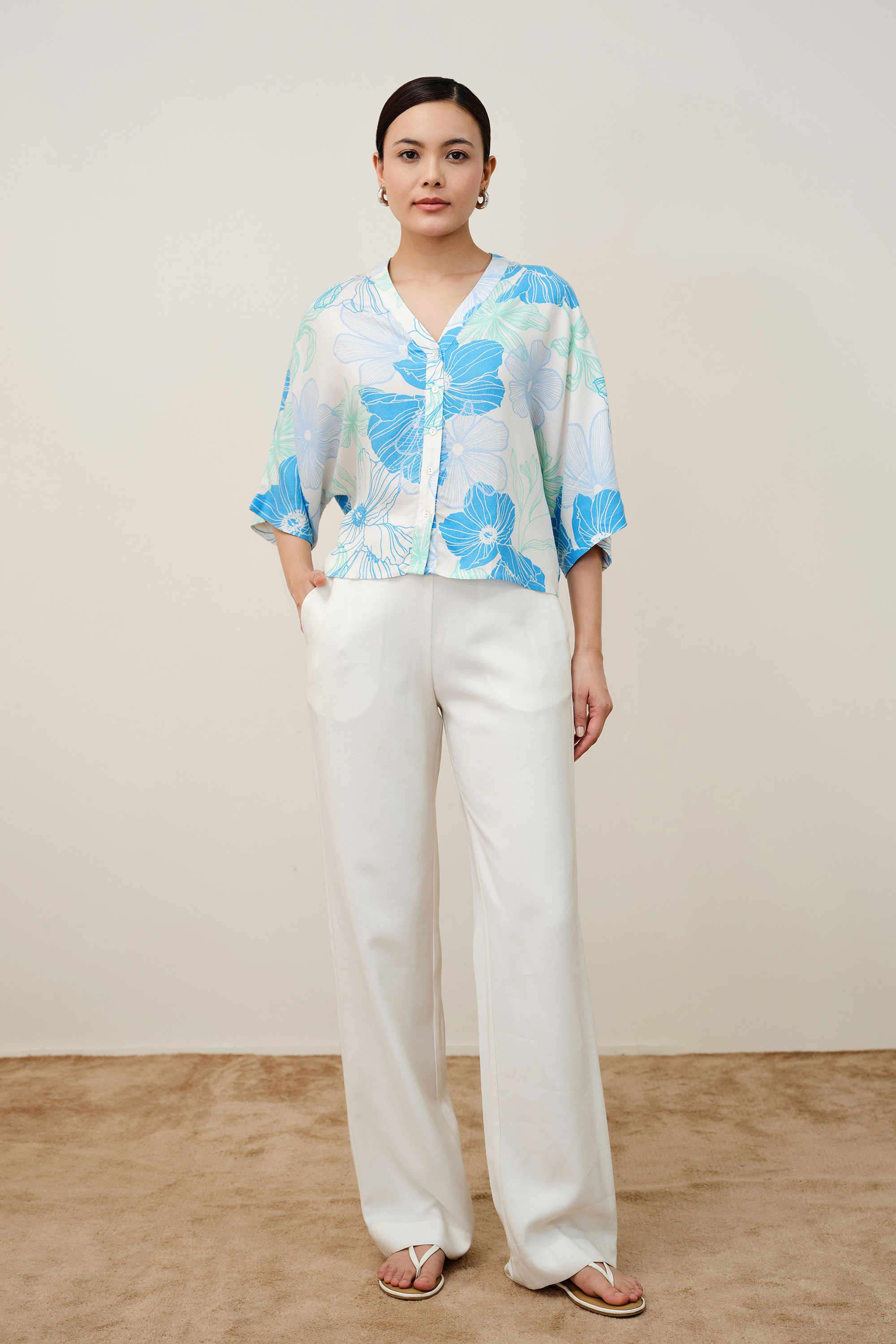 Printed-Viscose-Rayon-V-Neck-Women-s-Top