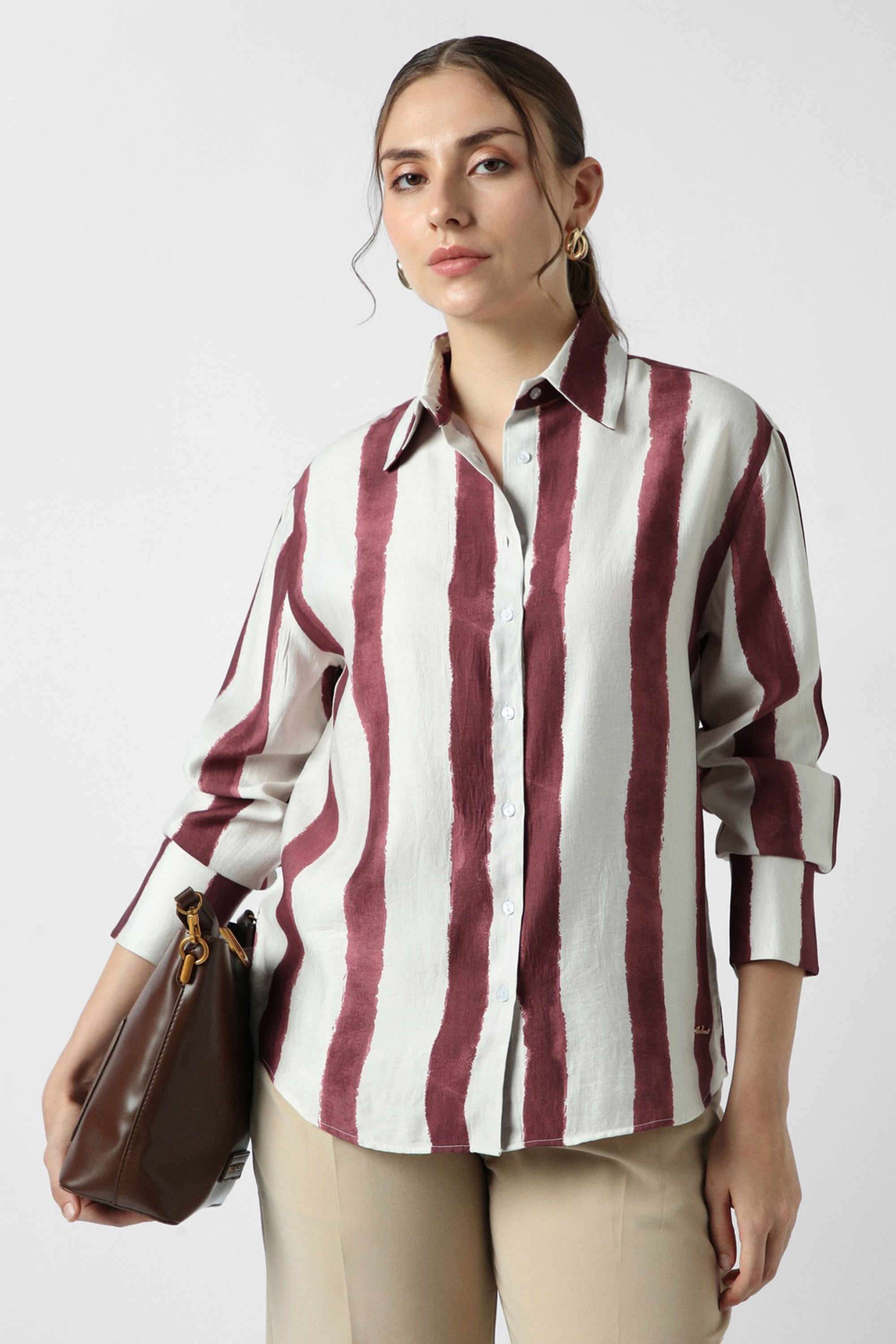 van heusen Stripes Collared Blended Fabric Women's Casual Wear Shirt-picture-21