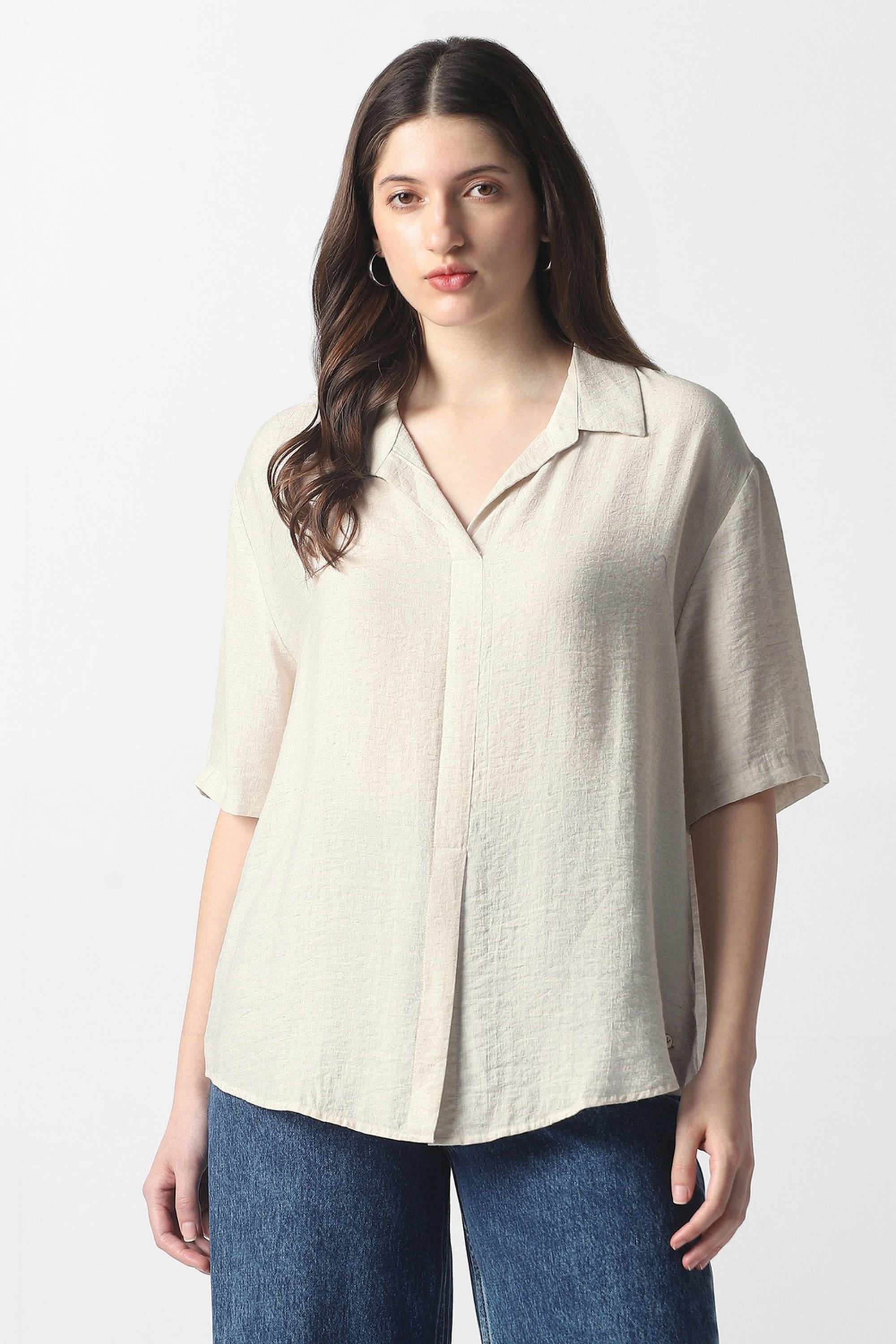 Solid-Blended-Fabric-Women-s-Top