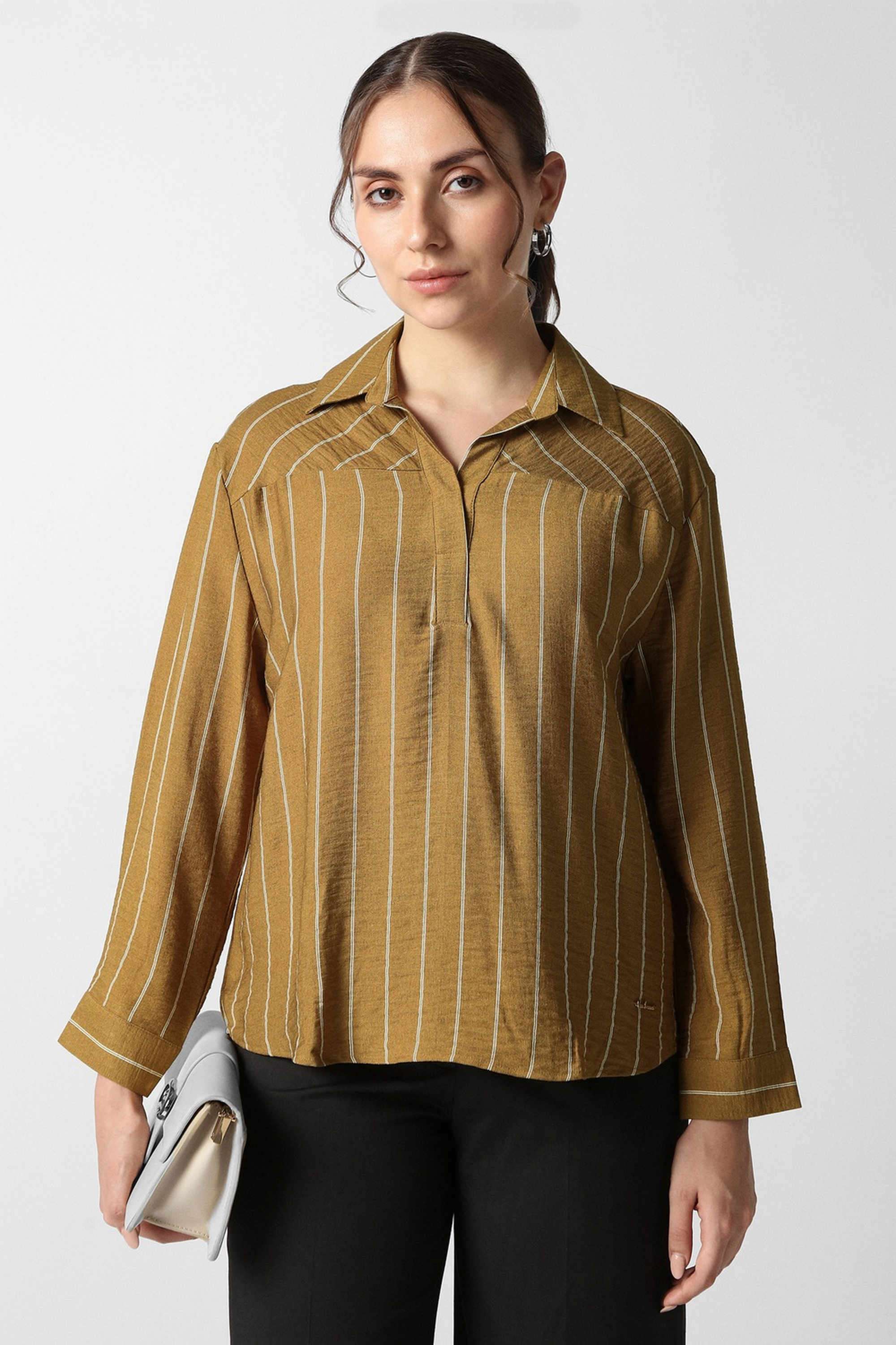Printed-Blended-Fabric-V-Neck-Women-s-Top