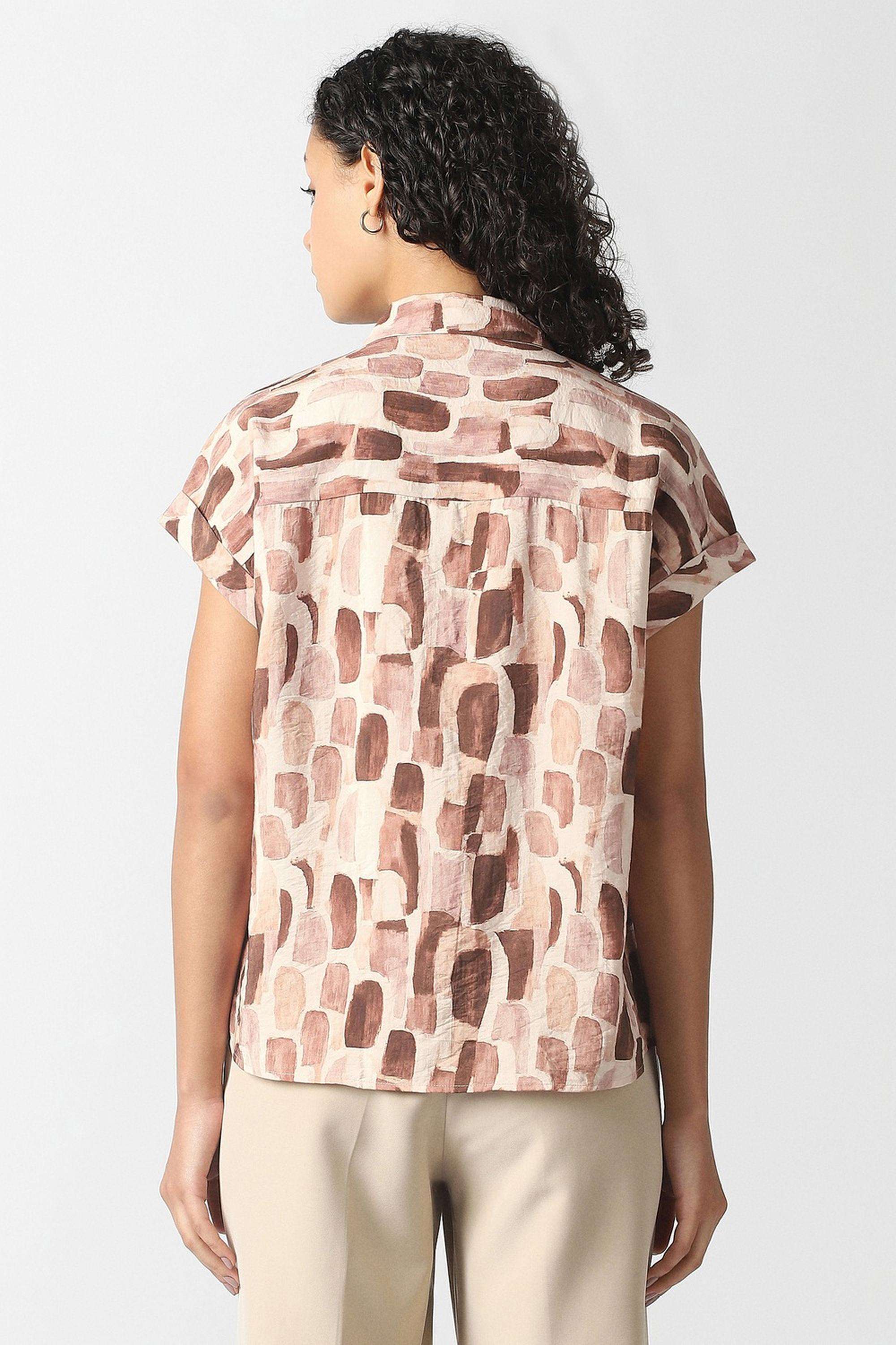 Printed-Spread-Collar-Blended-Fabric-Women-s-Casual-Wear-Shirt