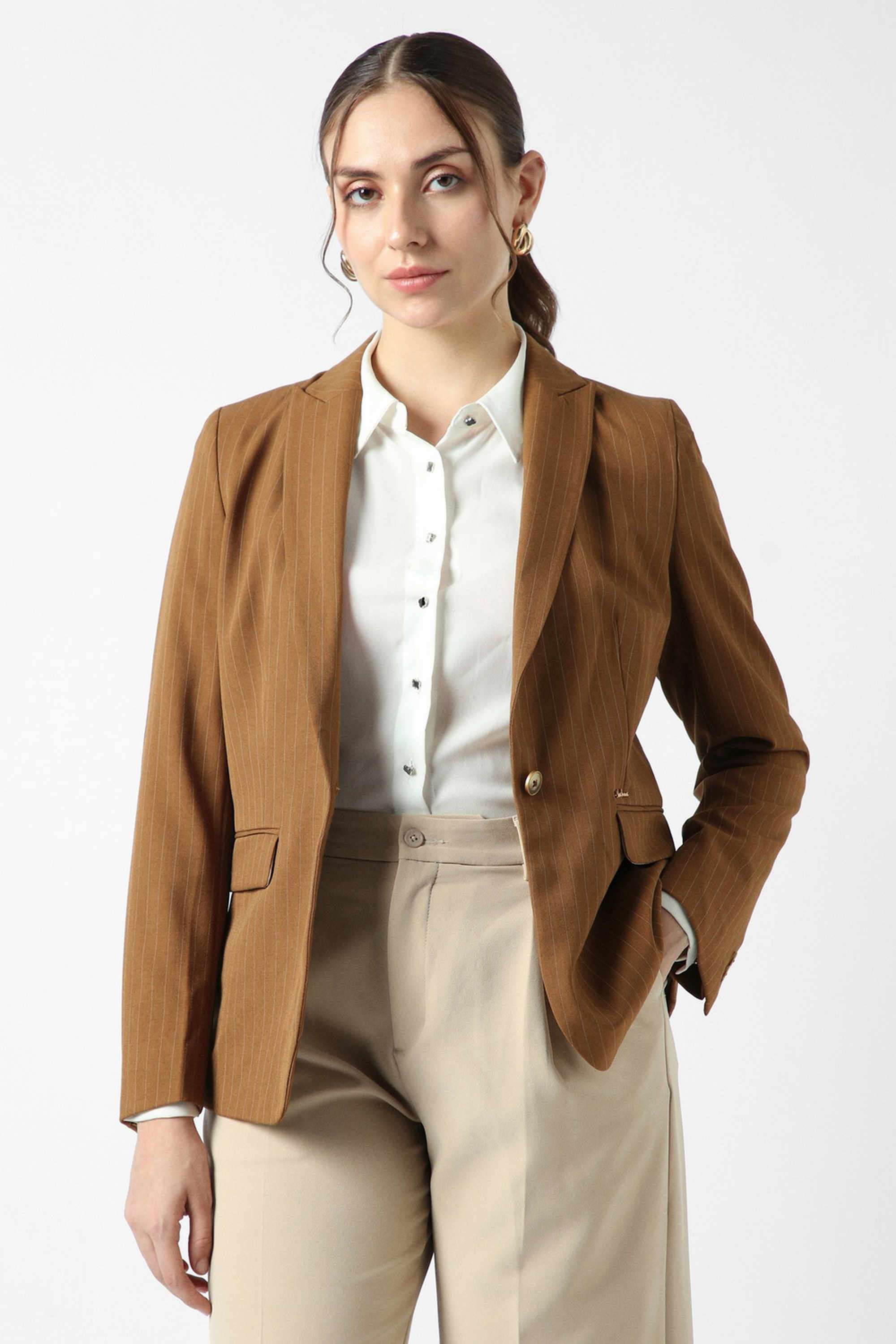 van heusen Stripes Collared Blended Fabric Women's Formal Wear Blazer-picture-36