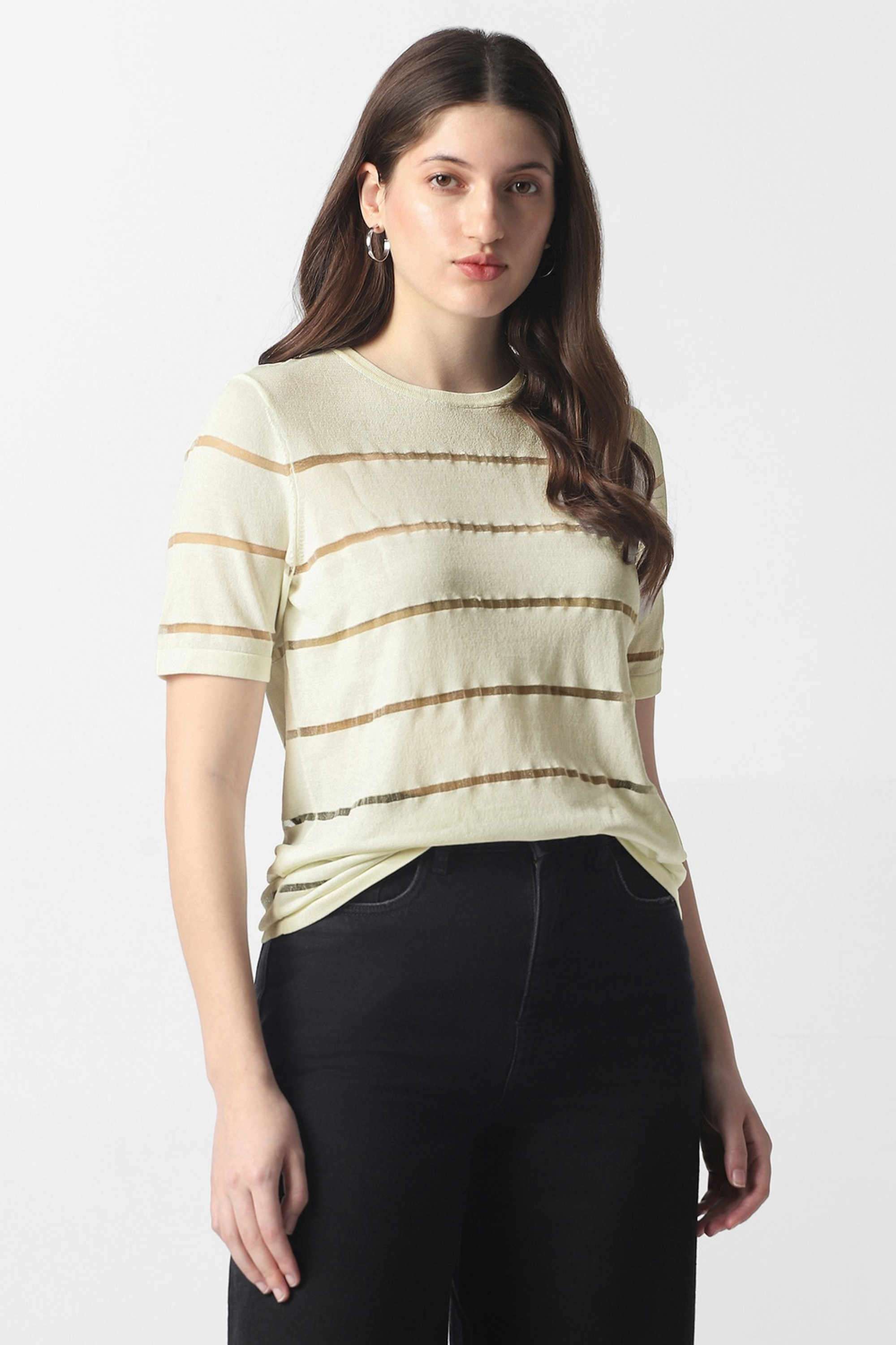 van heusen Stripes Blended Fabric Round Neck Women's Top-picture-34