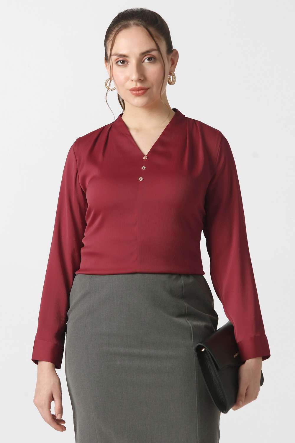 Solid-Polyester-Women-s-Top