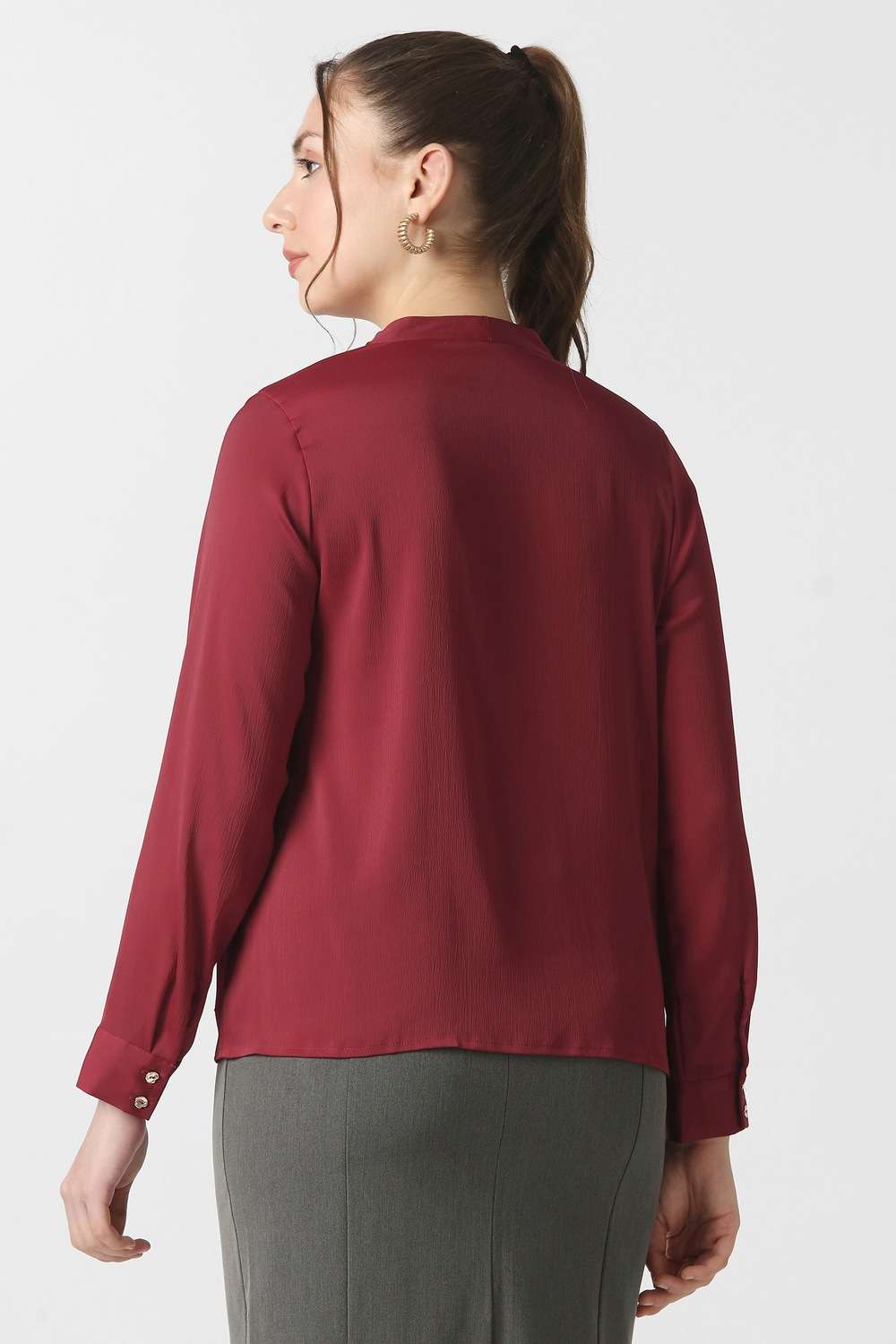 Solid-Polyester-Women-s-Top