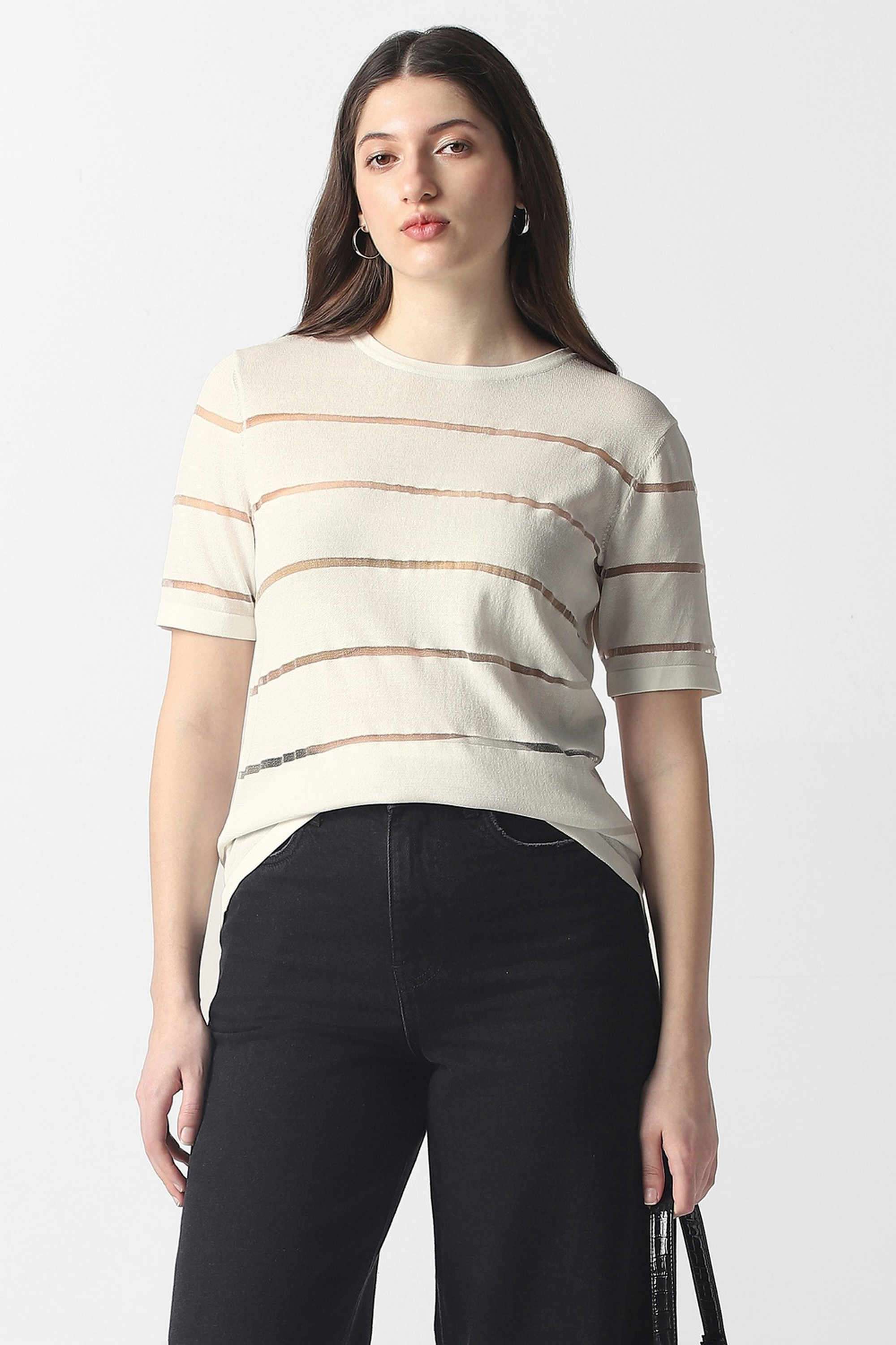van heusen Stripes Blended Fabric Round Neck Women's Top-picture-33