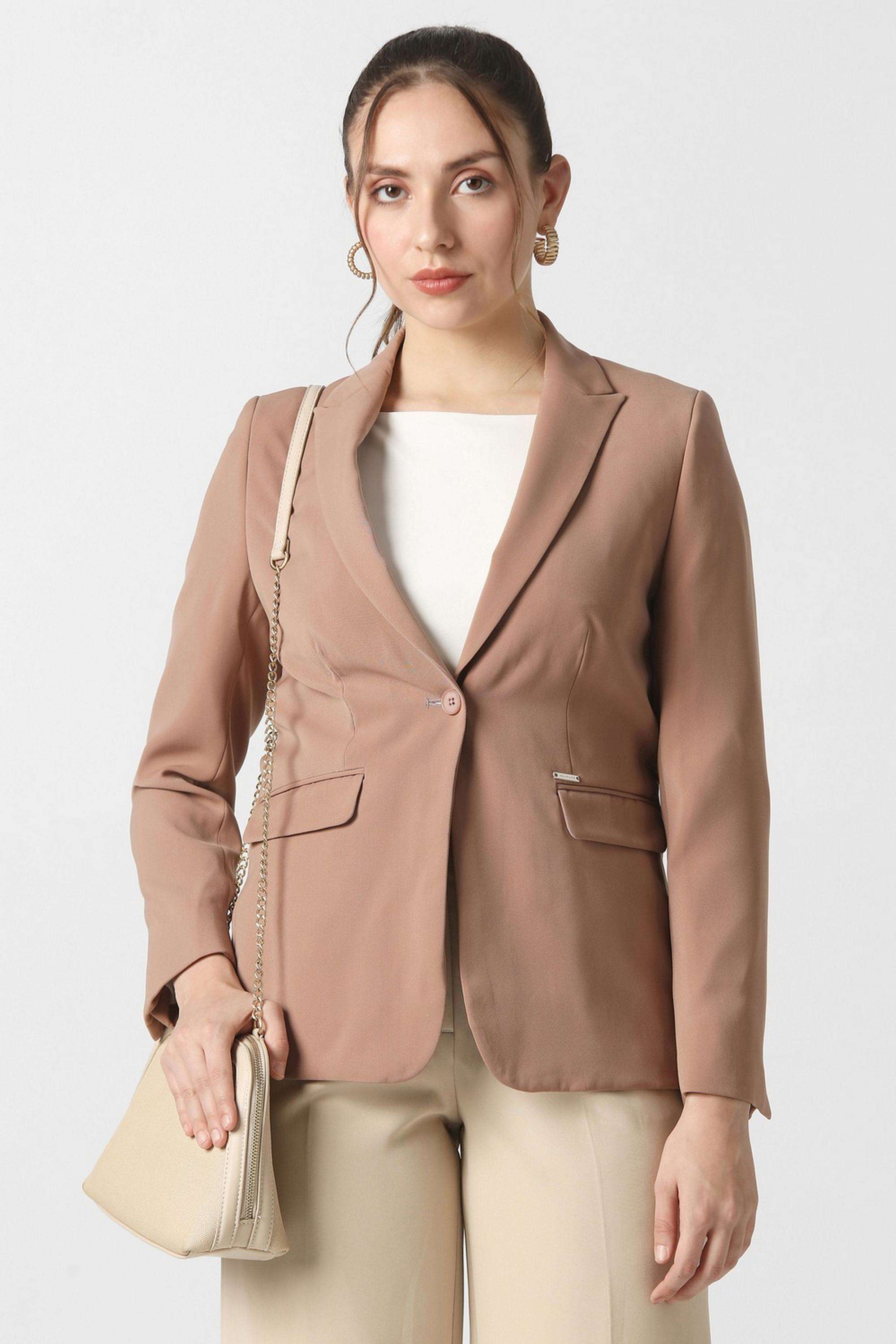 Solid-Blended-Fabric-Regular-Fit-Women-s-Formal-Wear-Blazer
