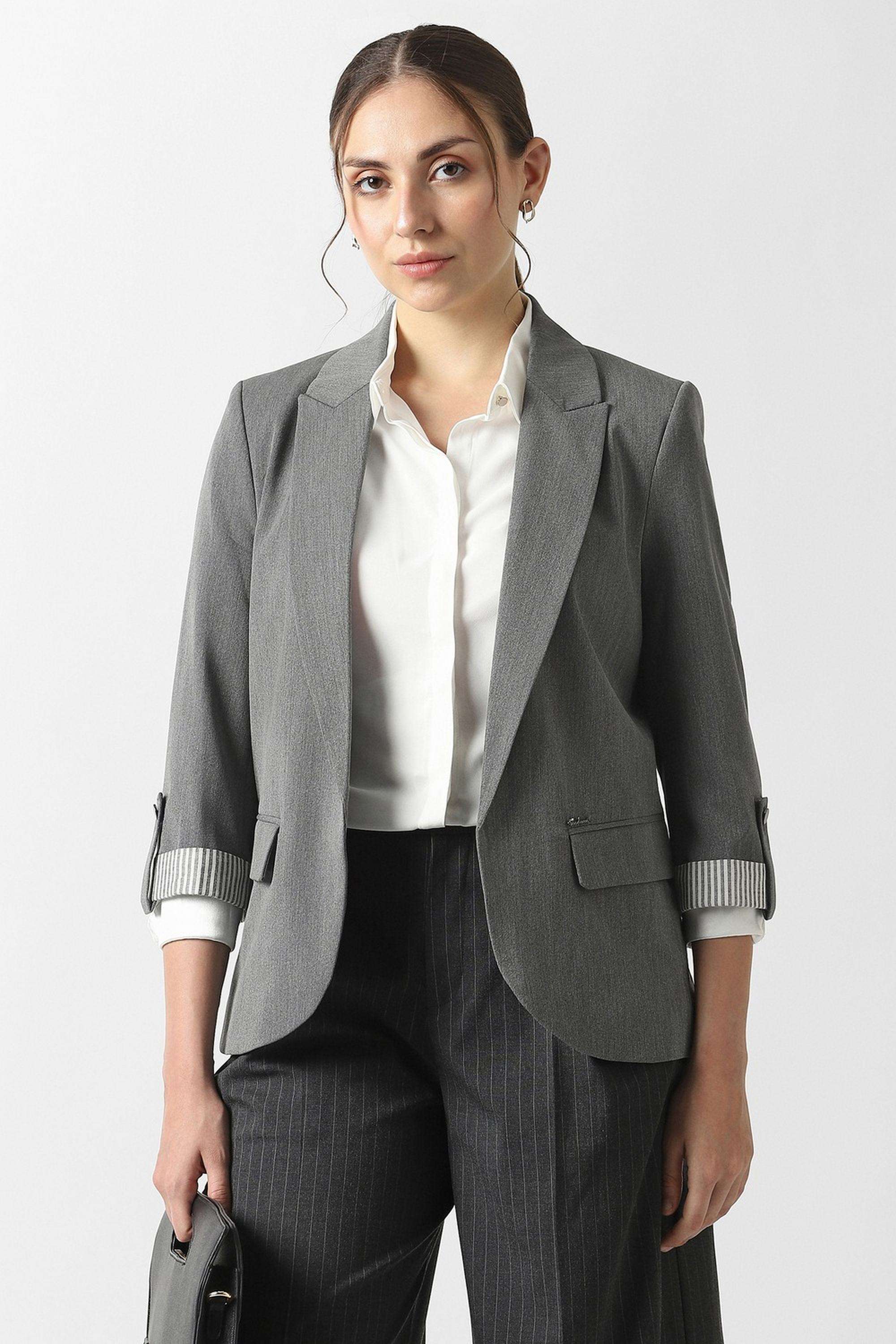 Solid-Polyester-Women-s-Blazer