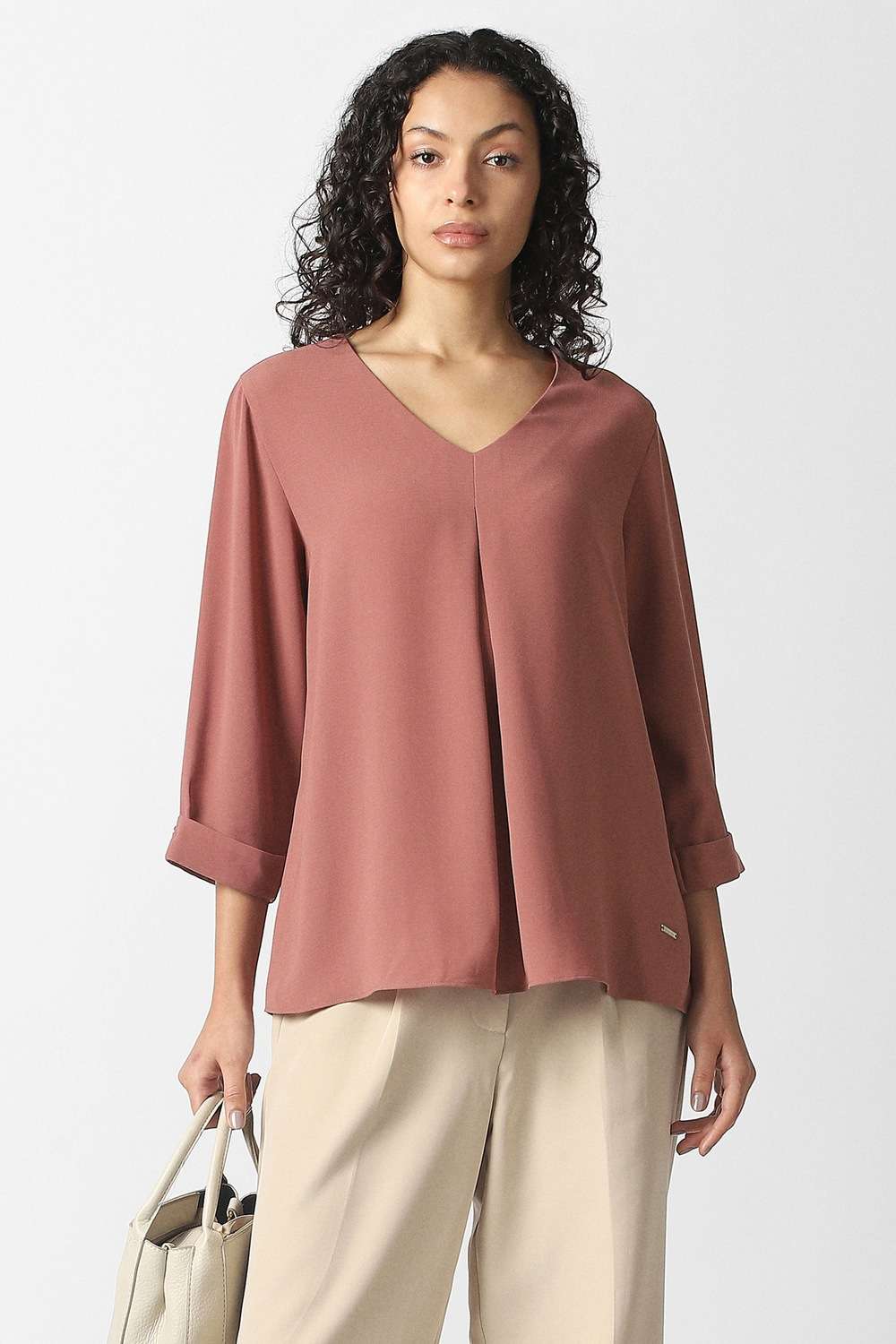 Solid-Polyester-Women-s-Top