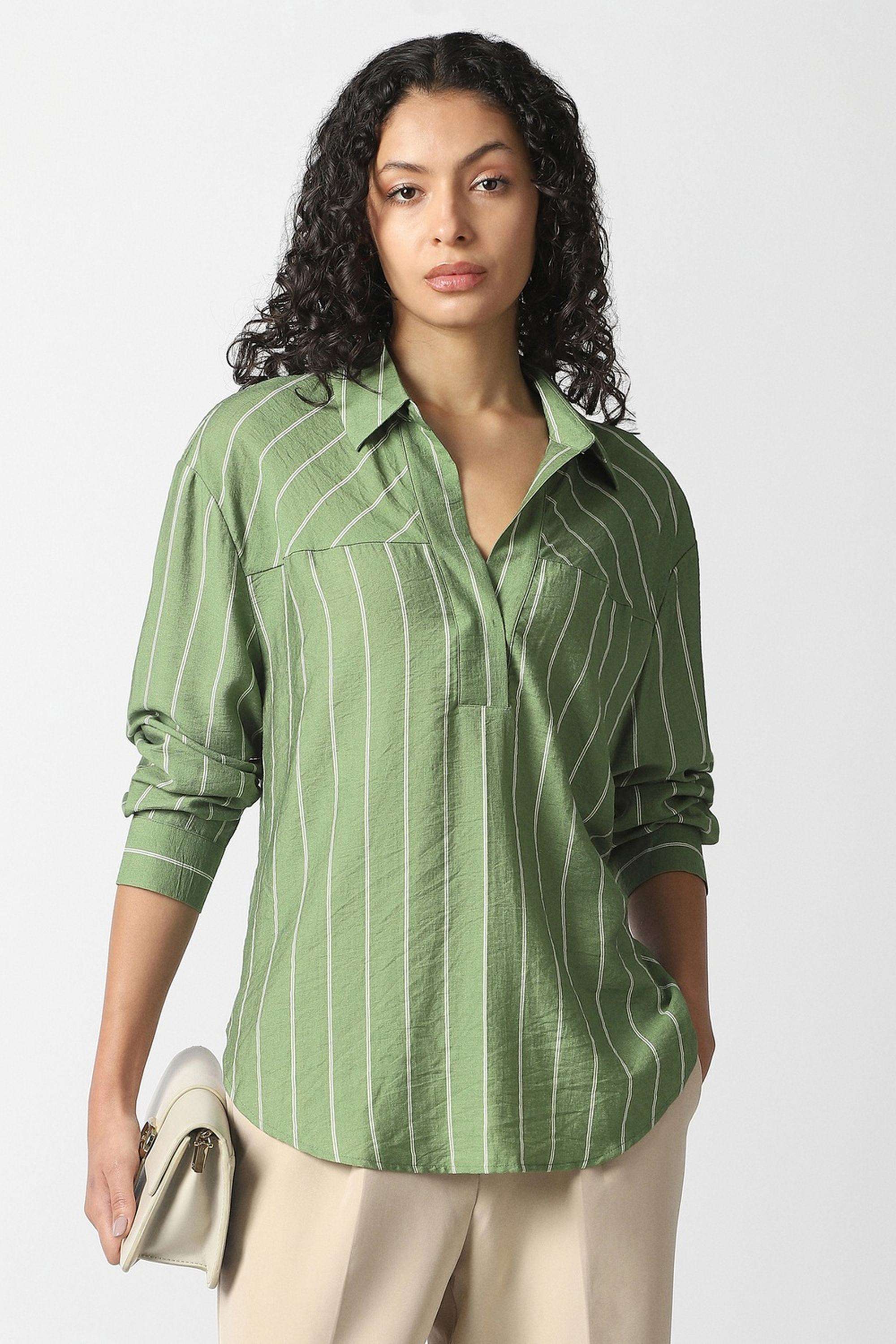 van heusen Solid Mandarin Collar Polyester Women's Formal Wear Shirt-picture-13