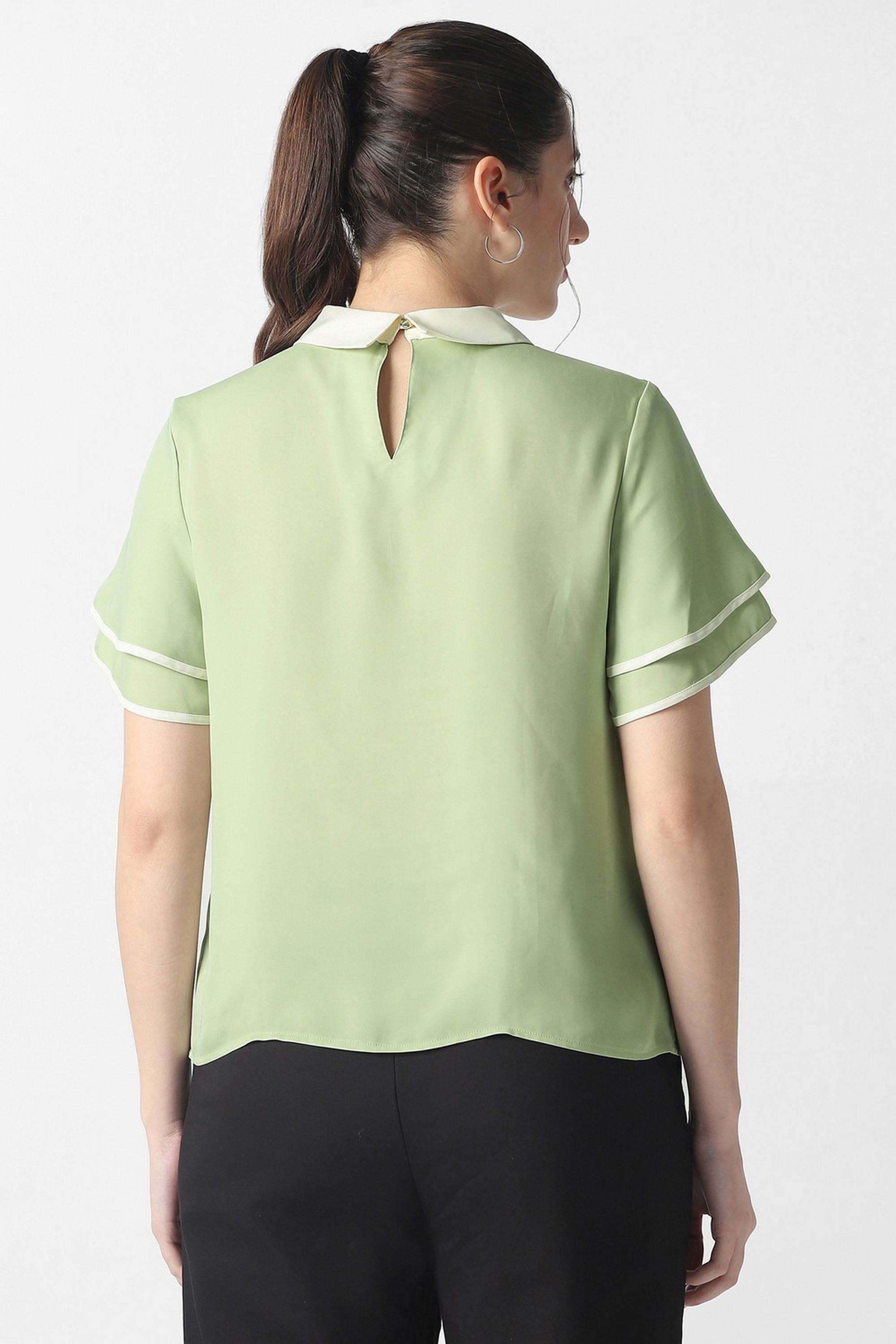 Solid-Spread-Collar-Polyester-Women-s-Formal-Wear-Shirt