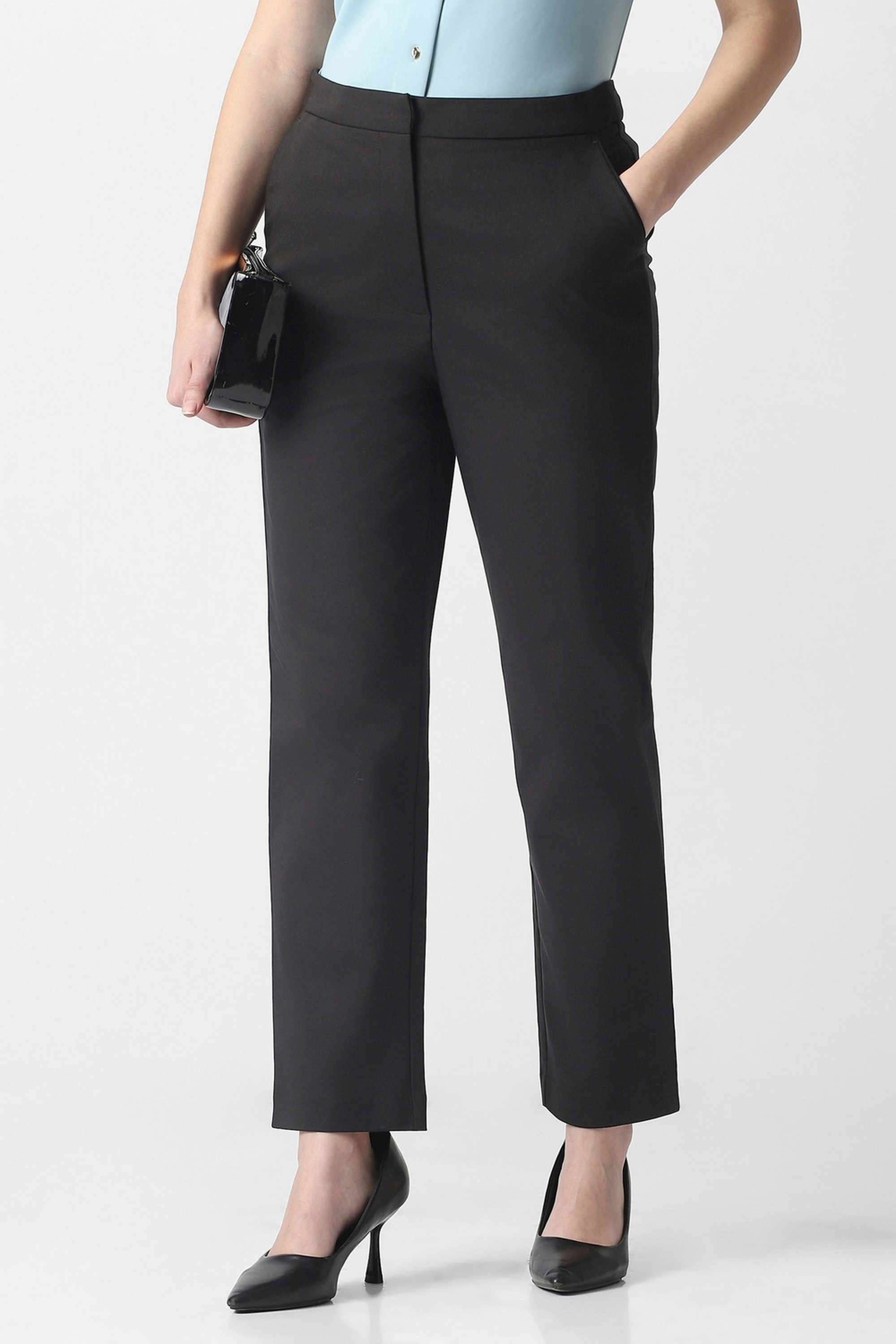 Solid-Slim-Fit-Blended-Fabric-Women-s-Formal-Wear-Trousers