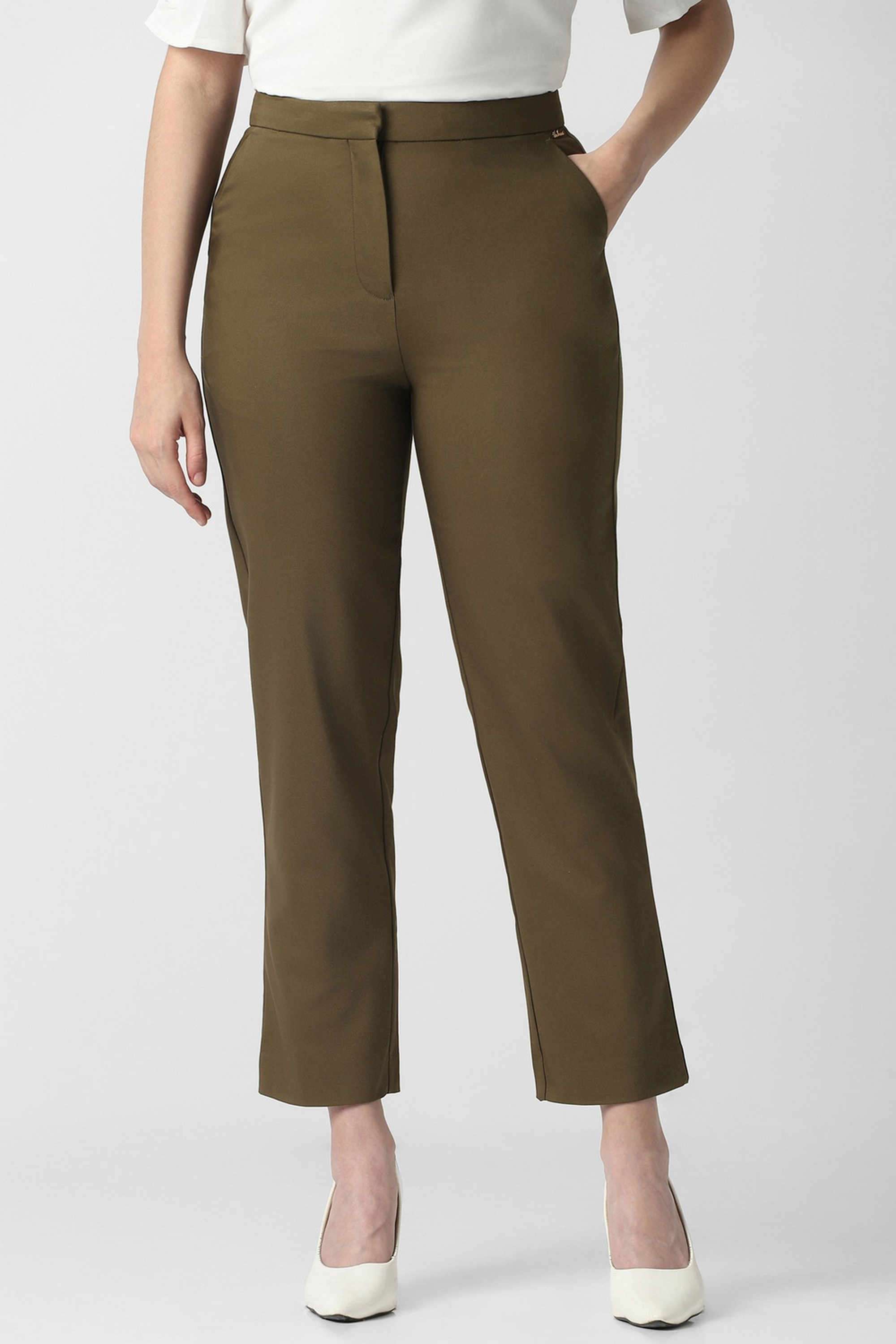 van heusen Solid Slim Fit Blended Fabric Women's Formal Wear Trousers-picture-35