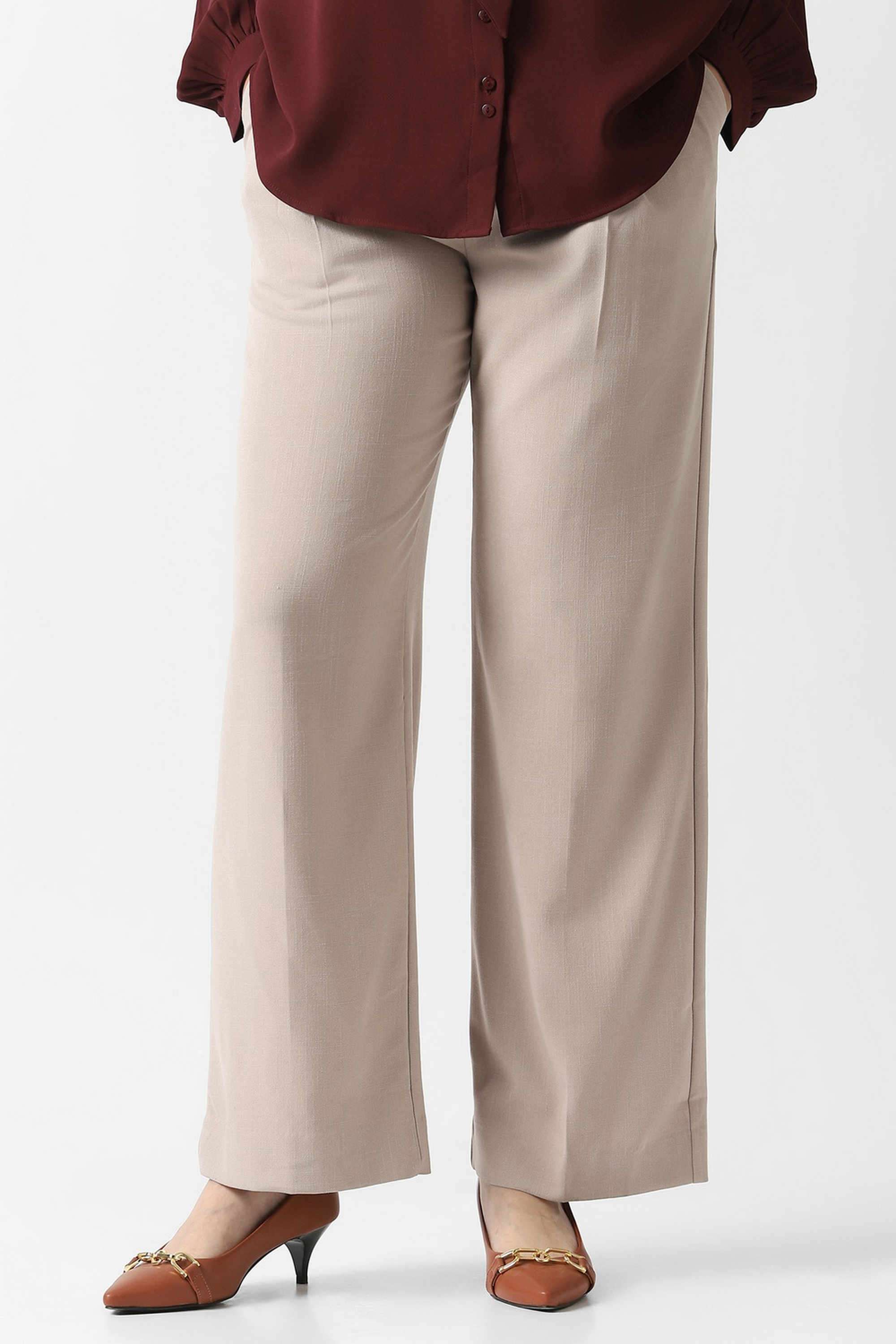Solid-Wide-Leg-Fit-Blended-Fabric-Women-s-Formal-Wear-Trousers