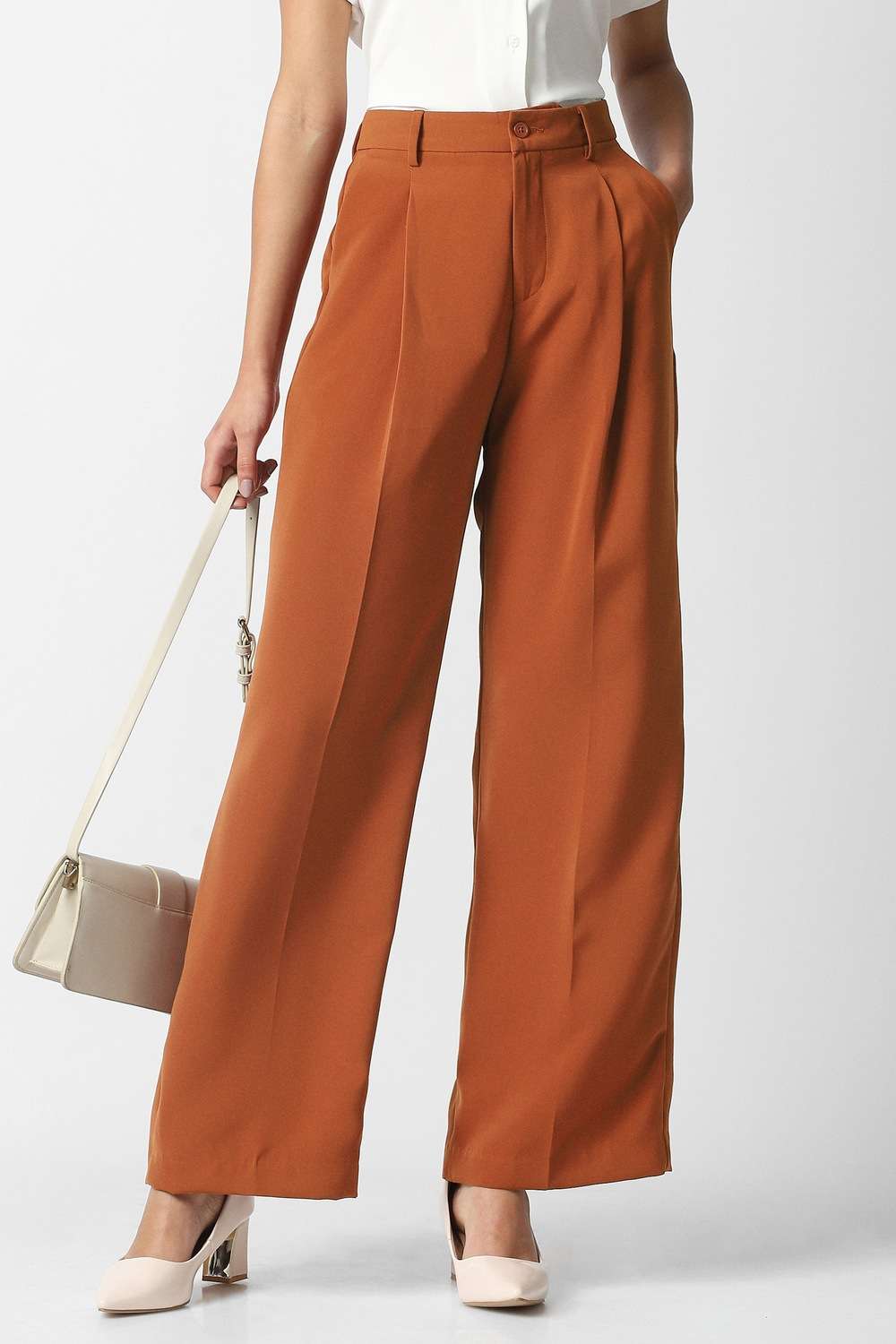 Polyester-Wide-Leg-Fit-Women-s-Trousers