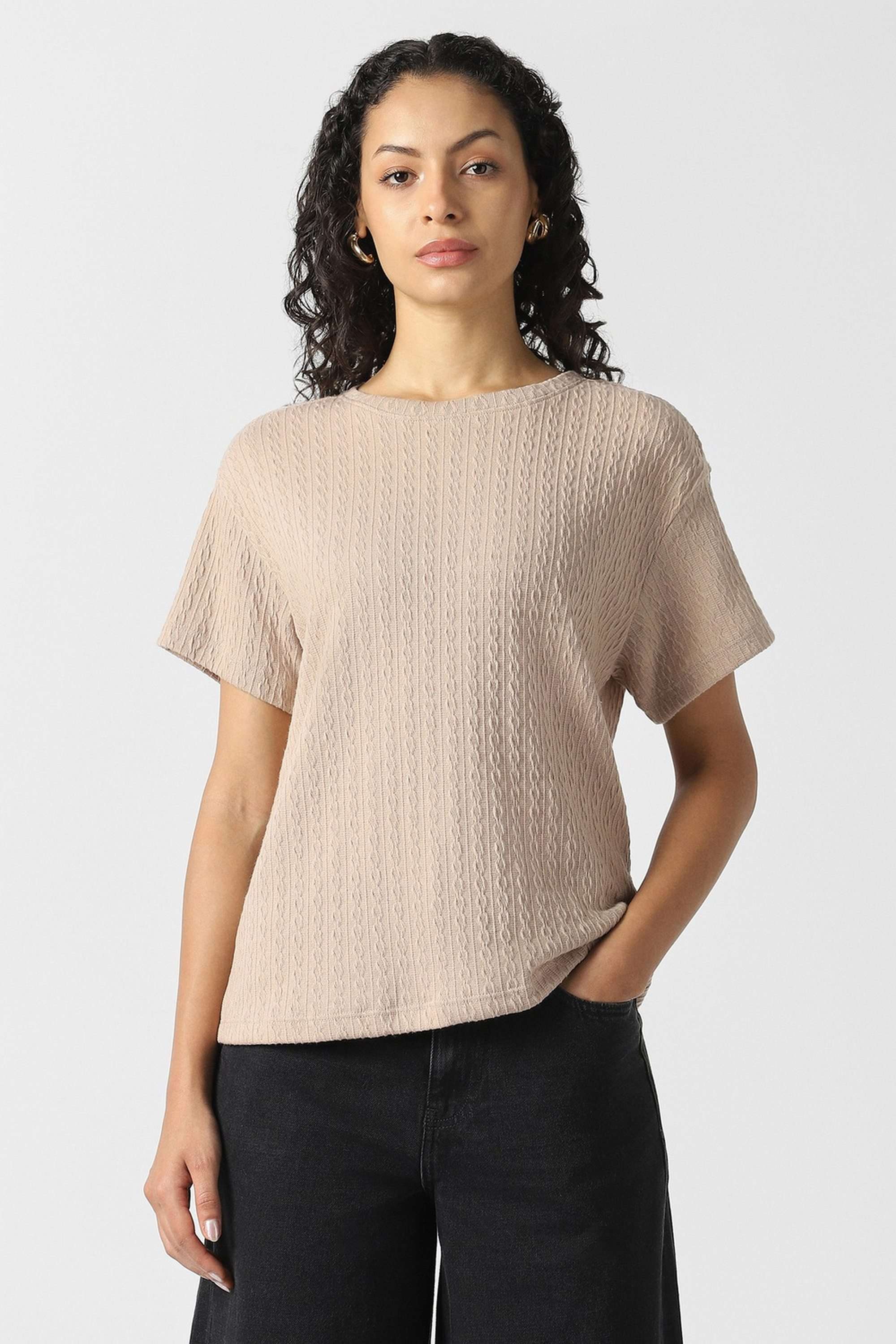 Solid-Blended-Fabric-Women-s-Top