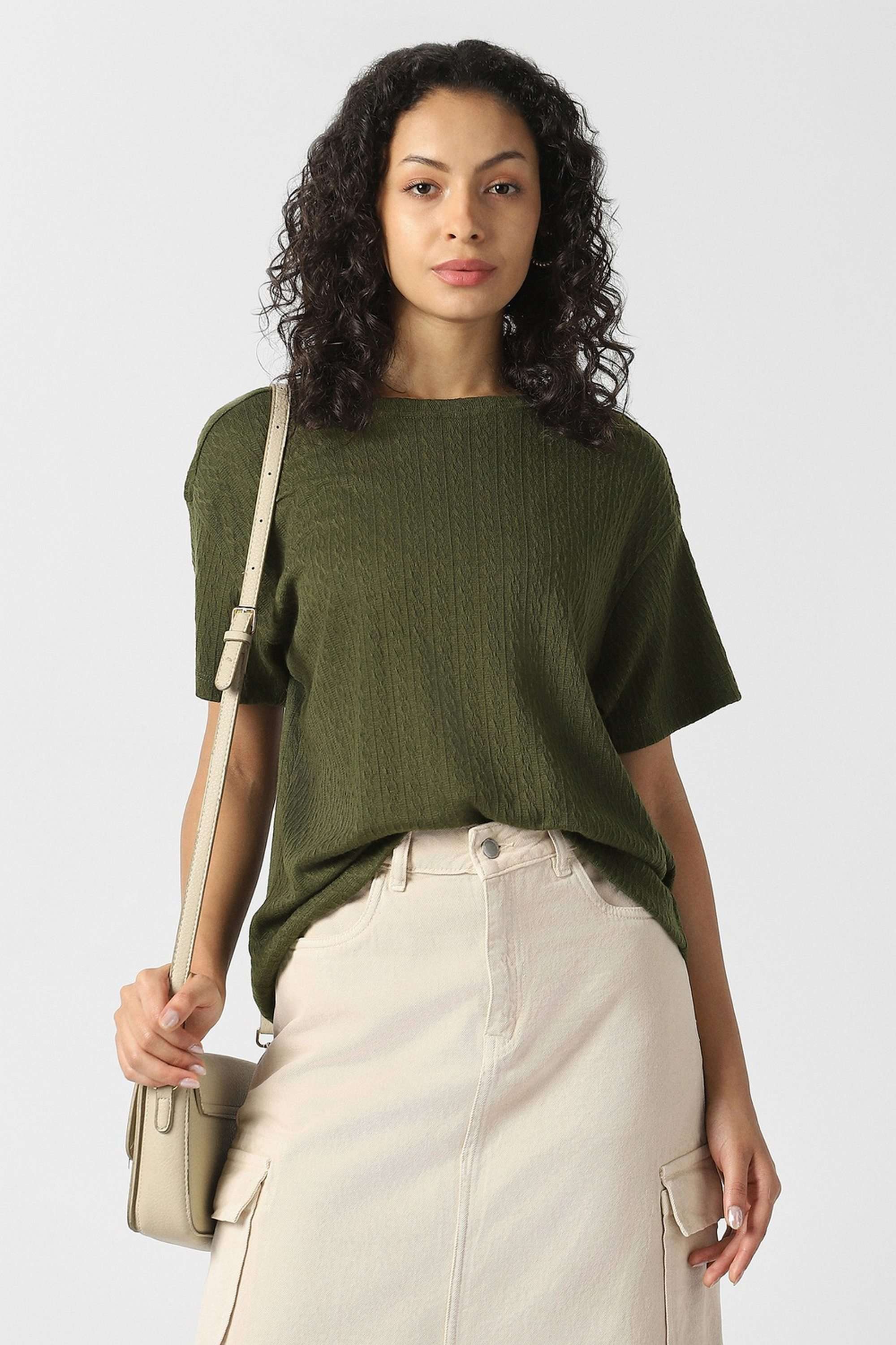 Solid-Blended-Fabric-Women-s-Top