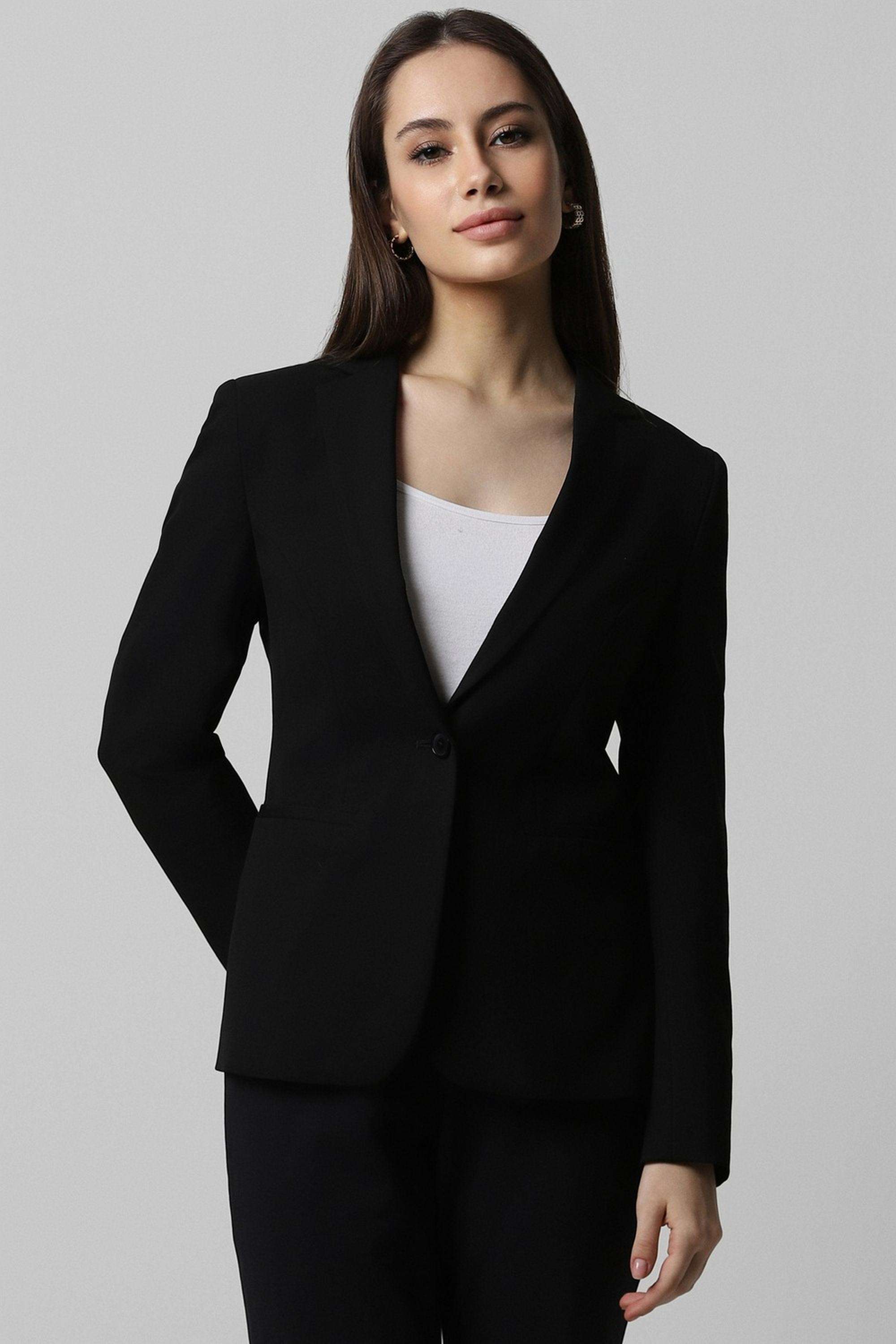 Solid-Blended-Fabric-Regular-Fit-Women-s-Casual-Wear-Blazer