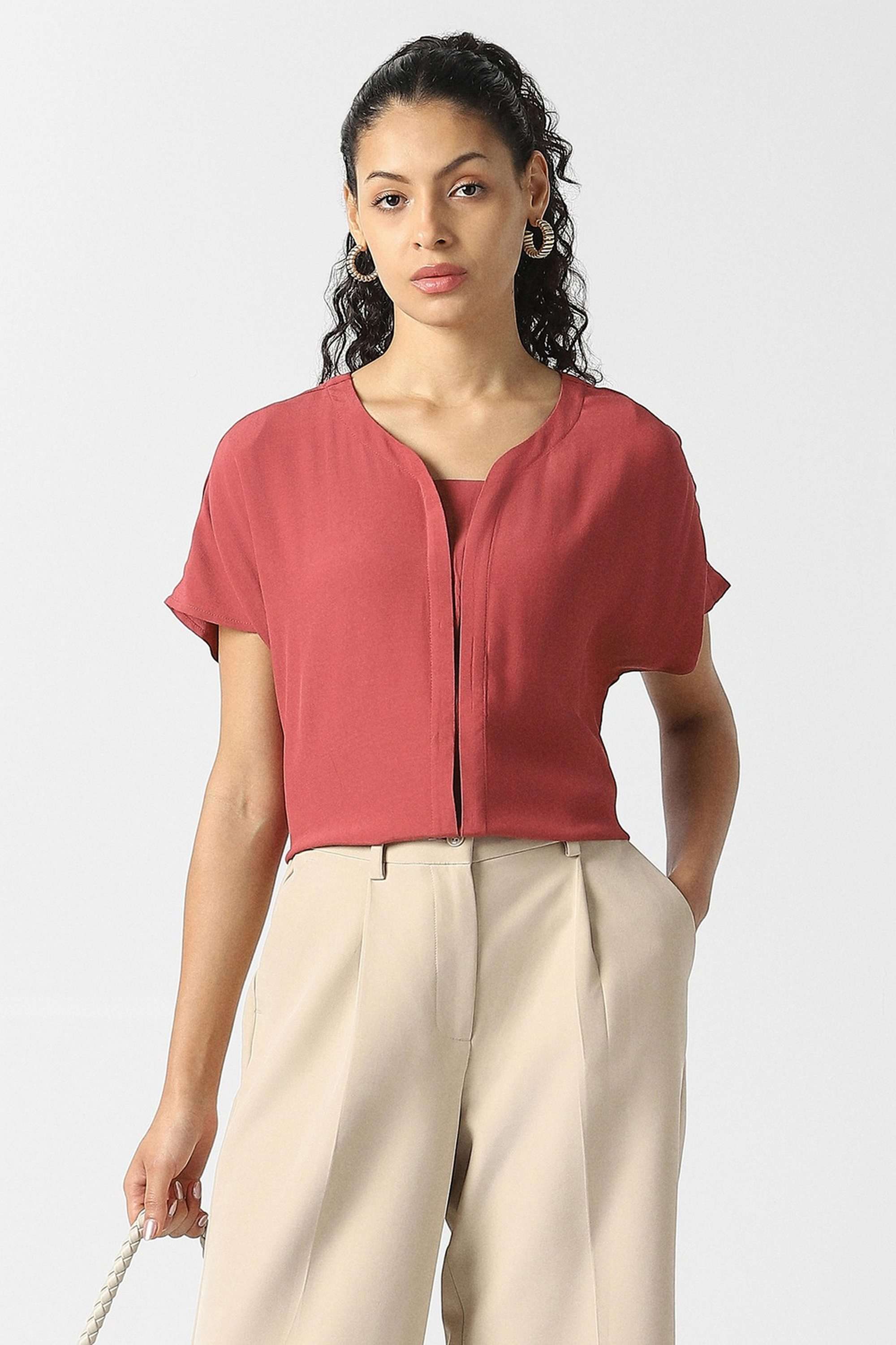 Solid-Blended-Fabric-Women-s-Top