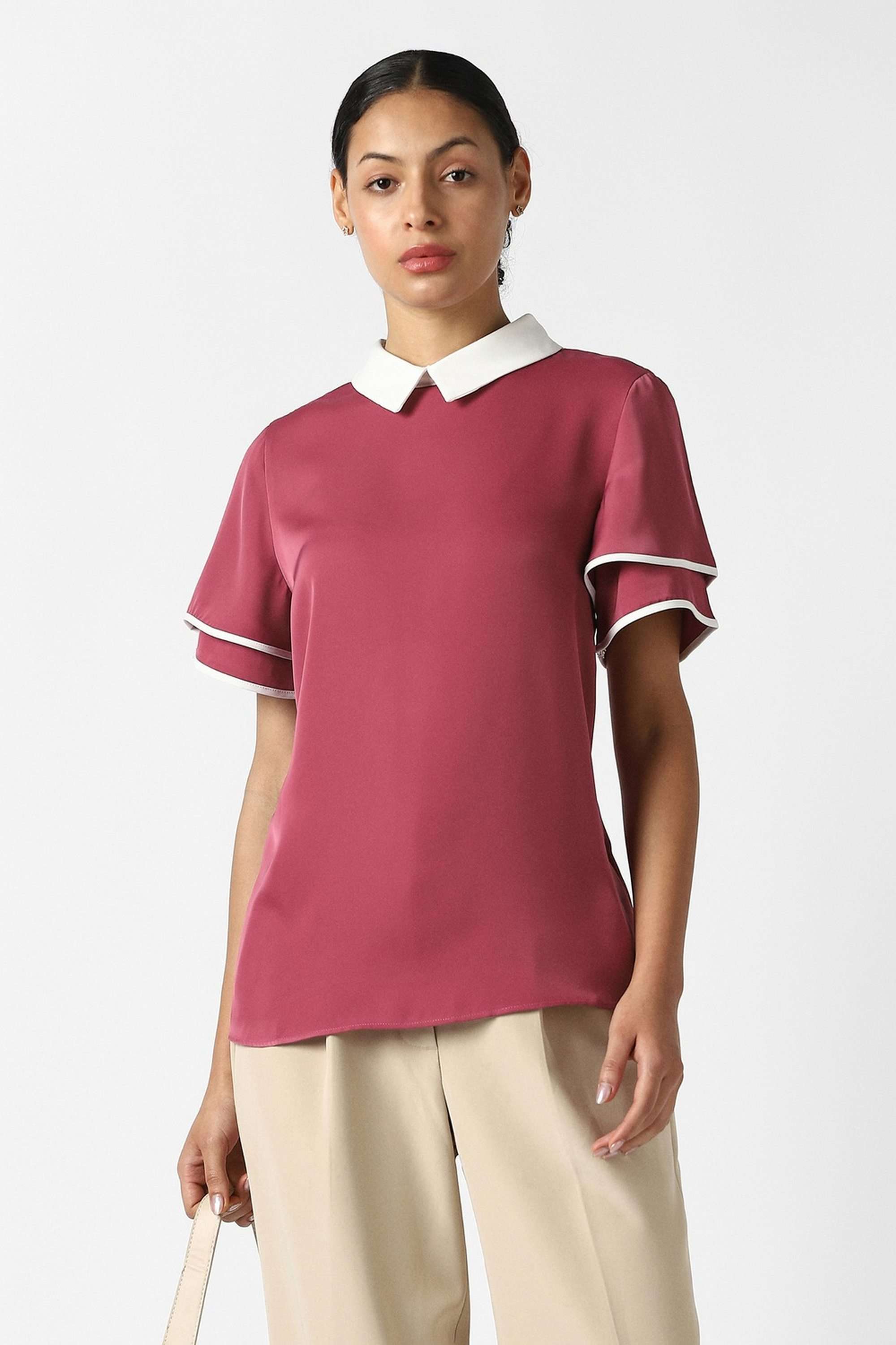 Solid-Blended-Fabric-Women-s-Top