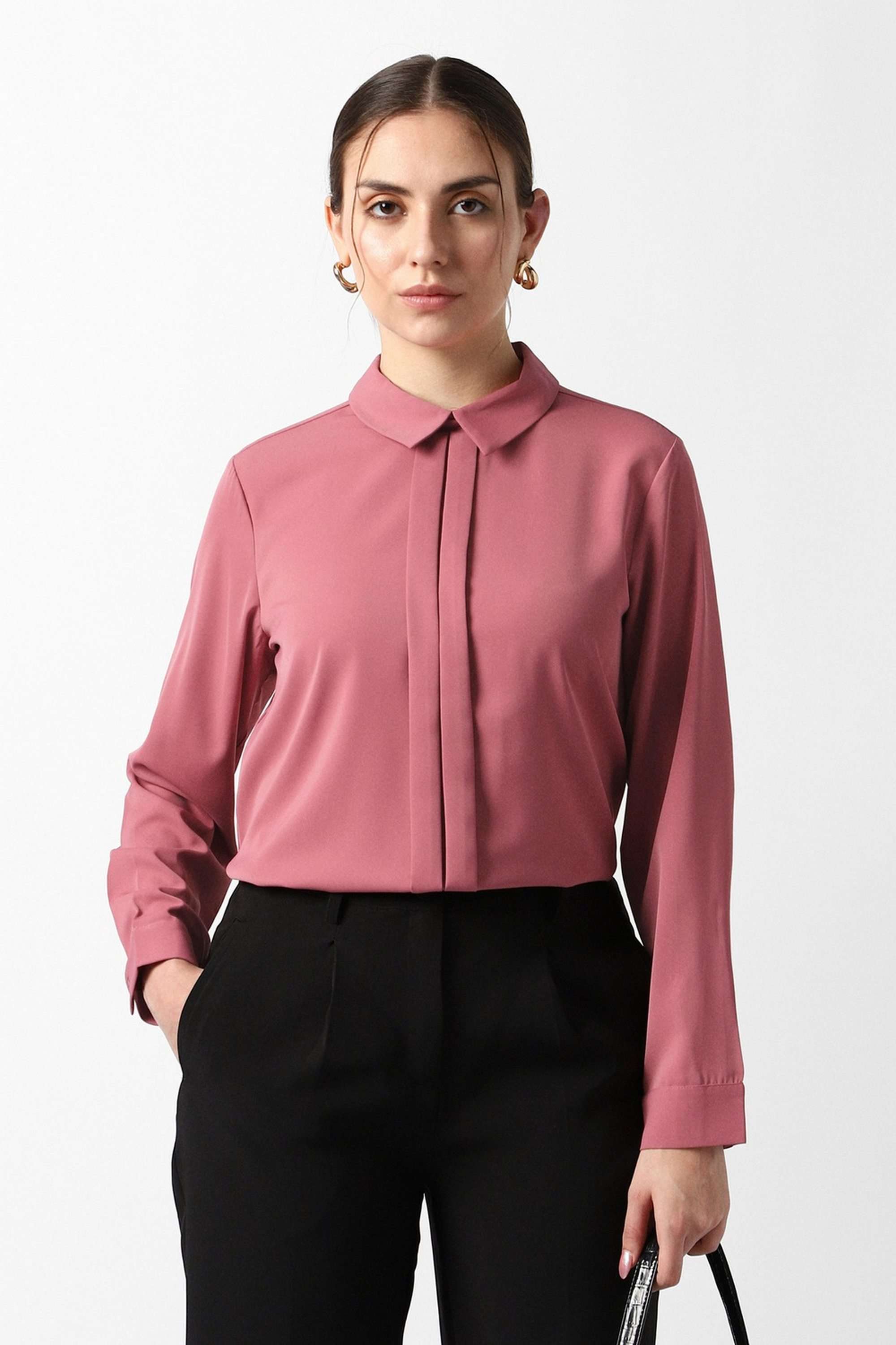 Solid-Blended-Fabric-Women-s-Top