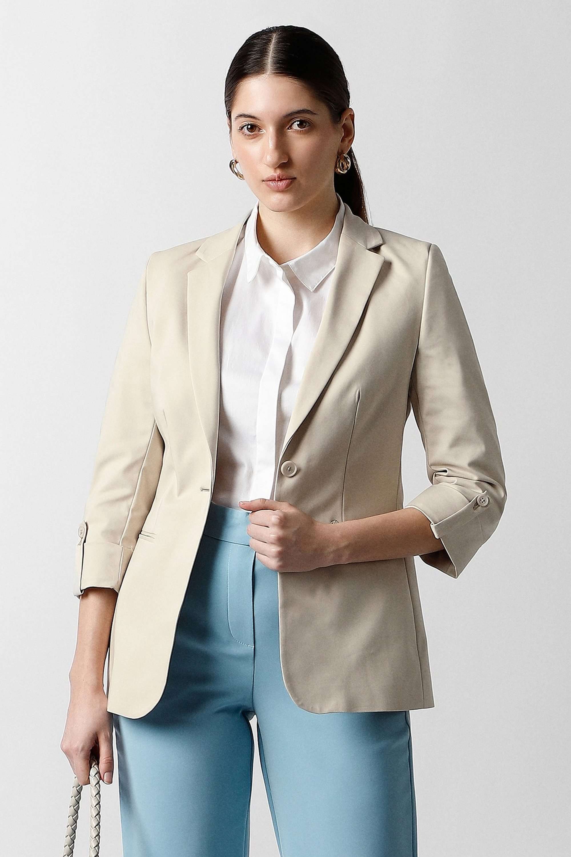 Solid-Blended-Fabric-Women-s-Blazer