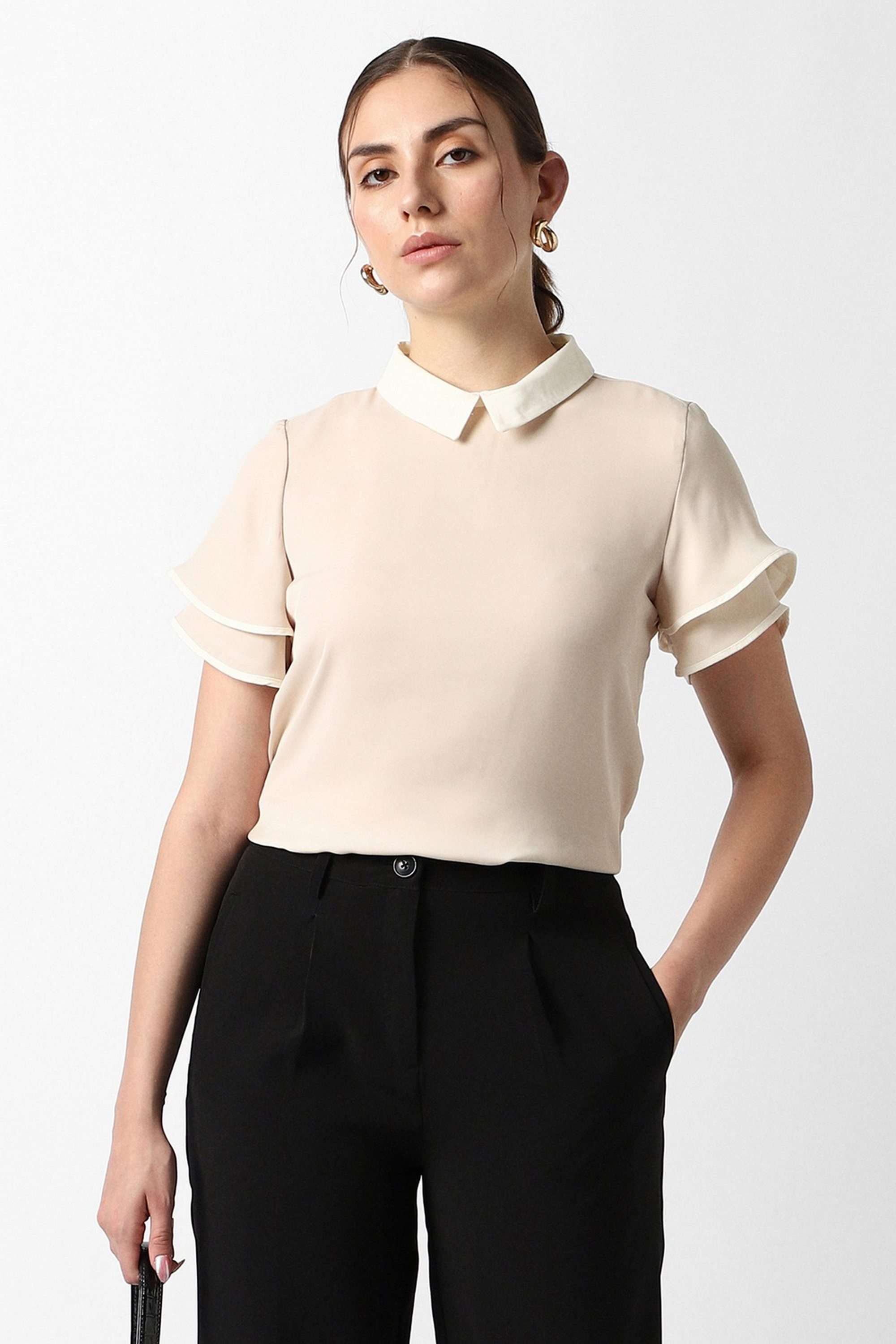 Solid-Blended-Fabric-Women-s-Top