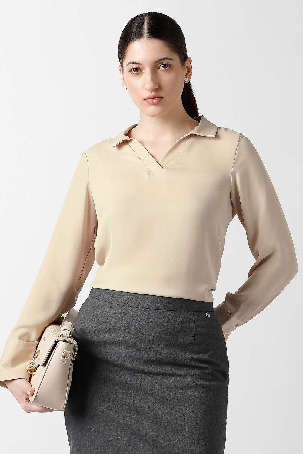 Solid-Polyester-Women-s-Top