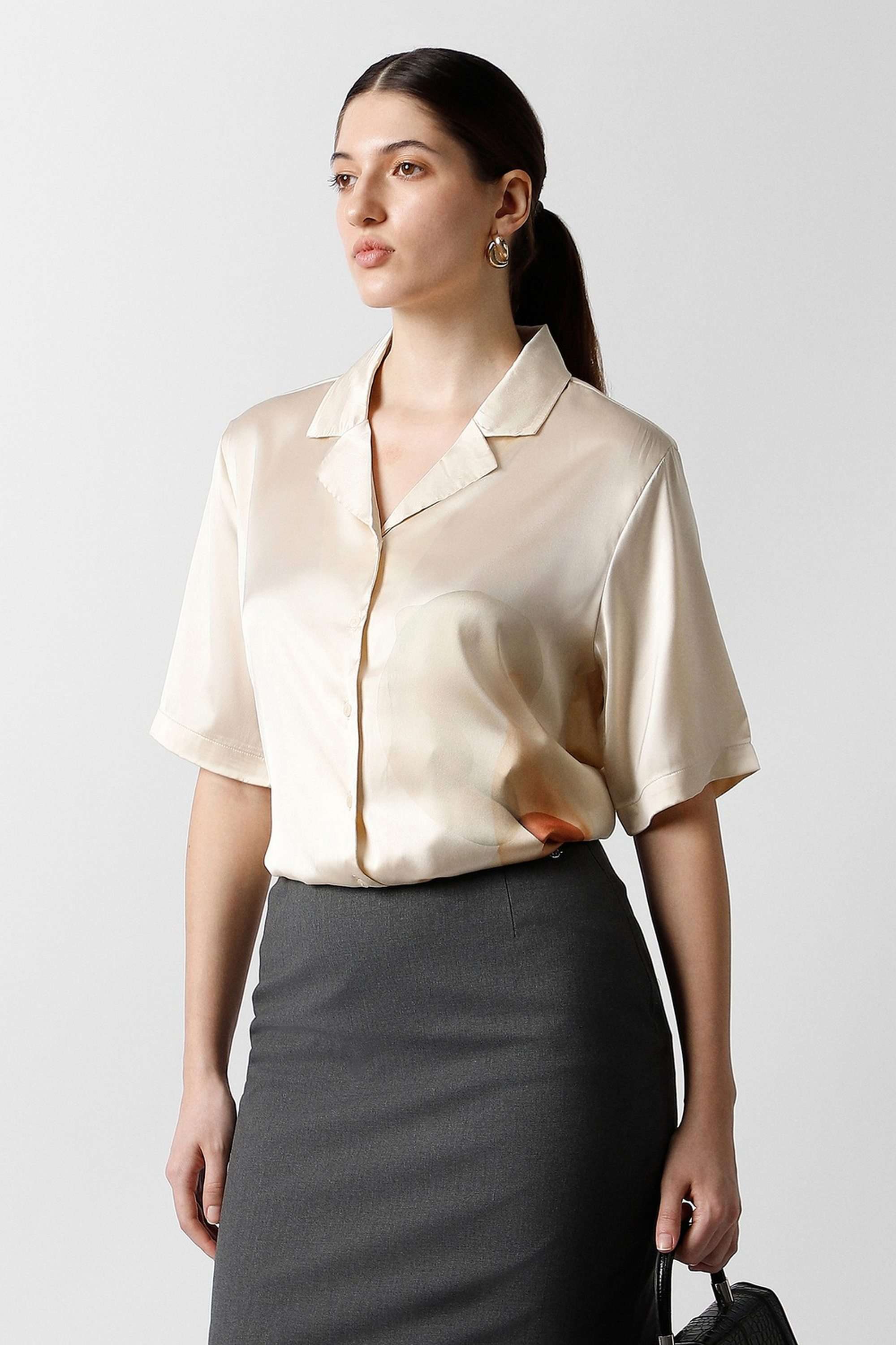 Solid-Blended-Fabric-Women-s-Shirt