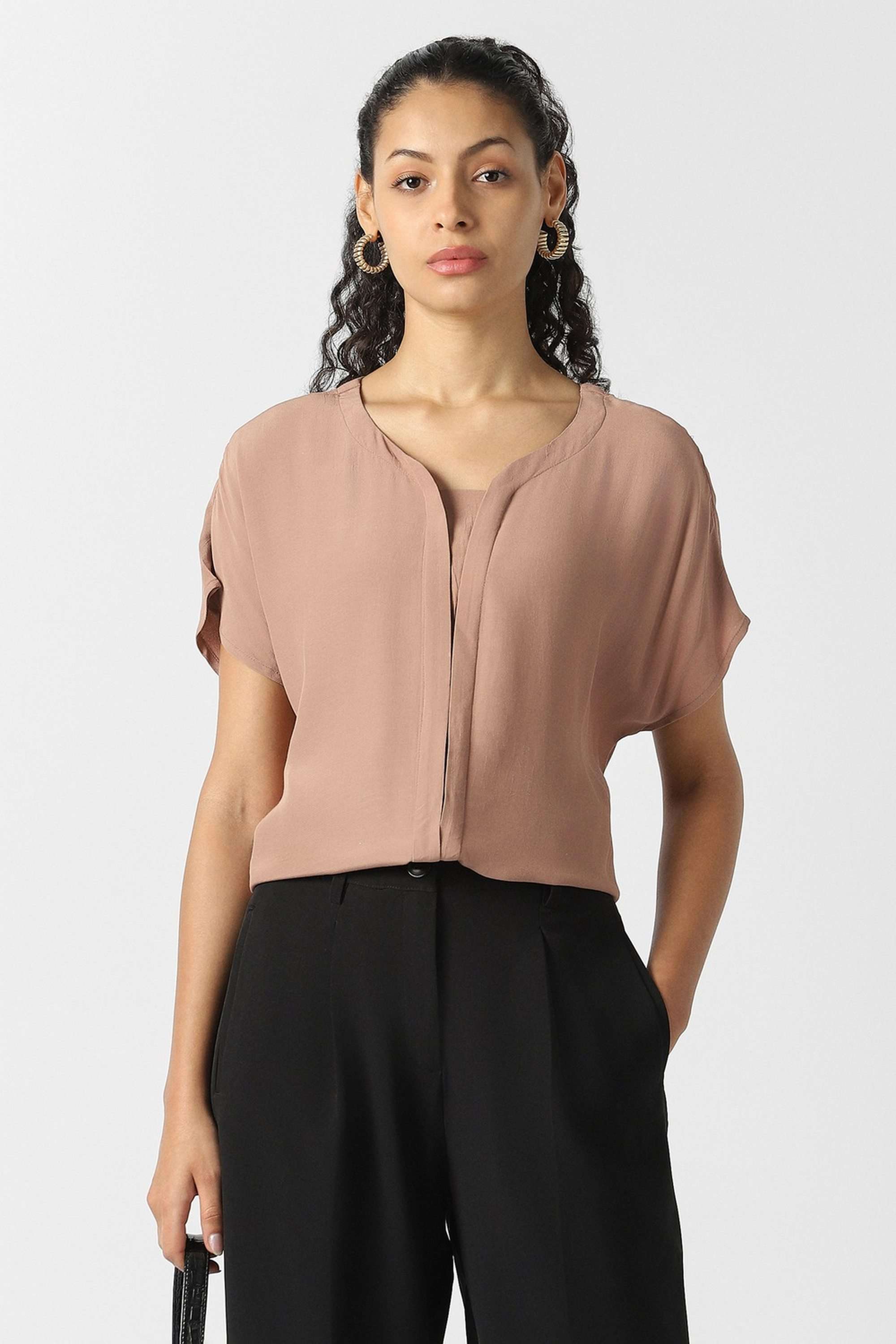 Solid-Blended-Fabric-Women-s-Top