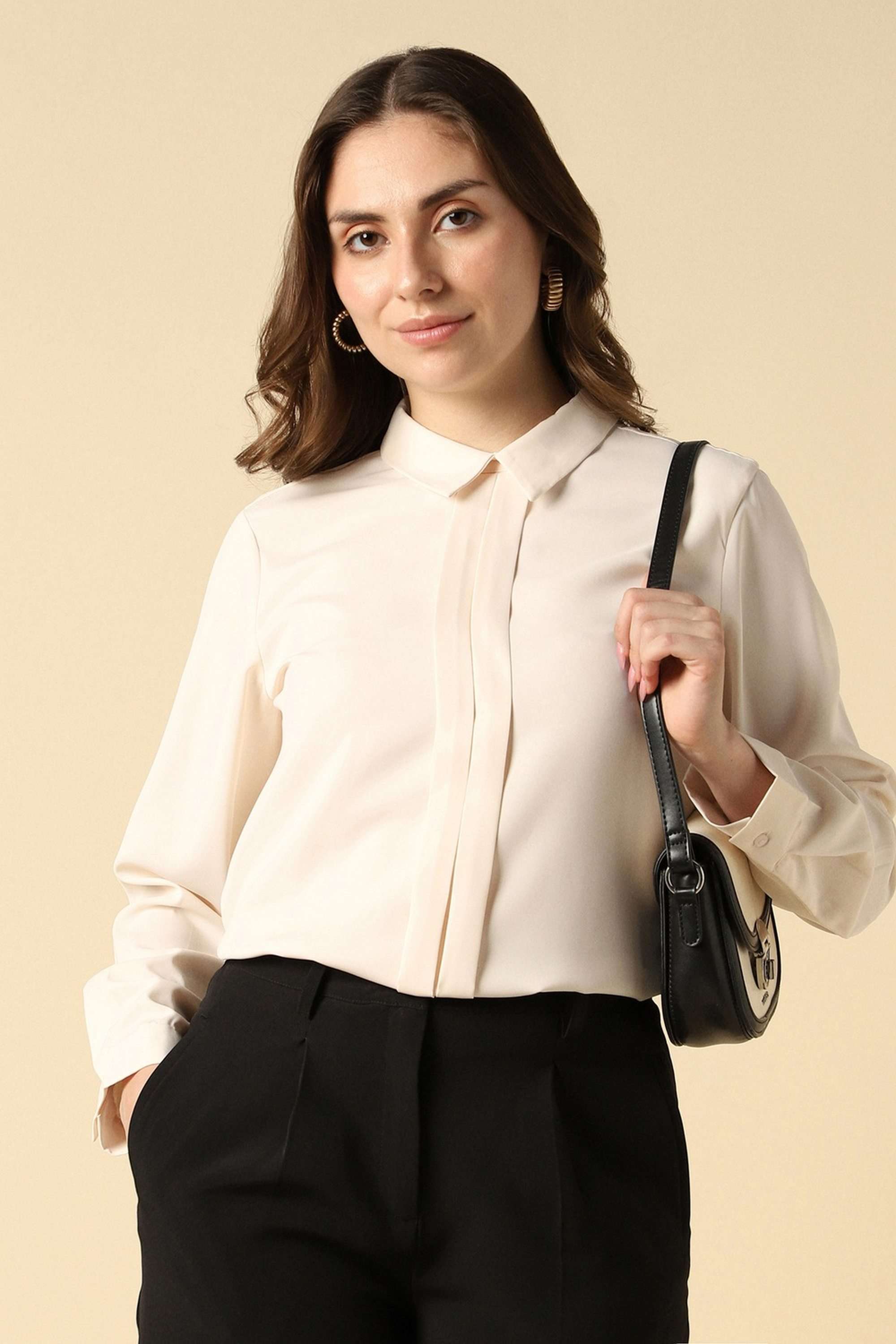 Solid-Blended-Fabric-Women-s-Top