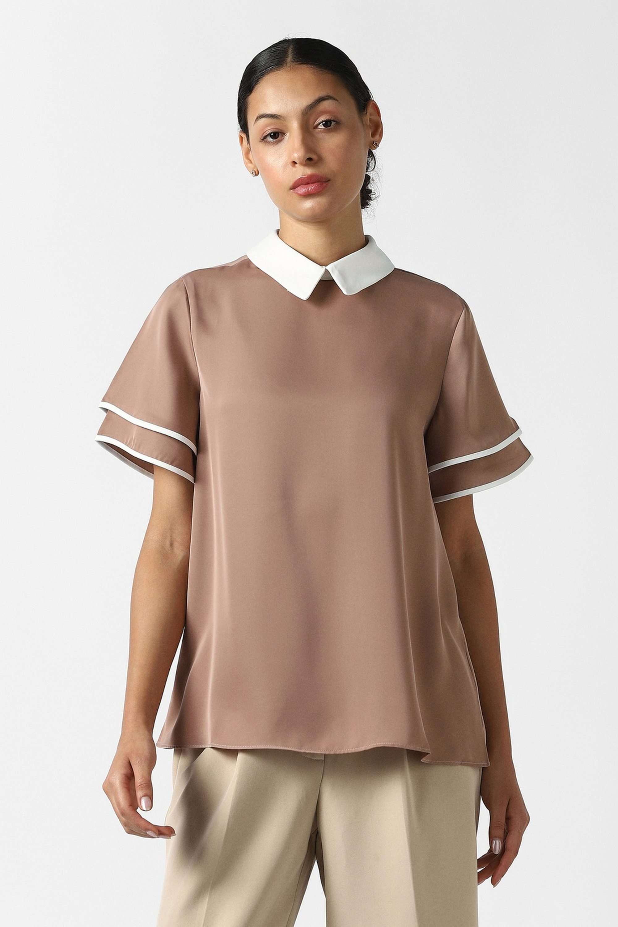 Solid-Blended-Fabric-Women-s-Top