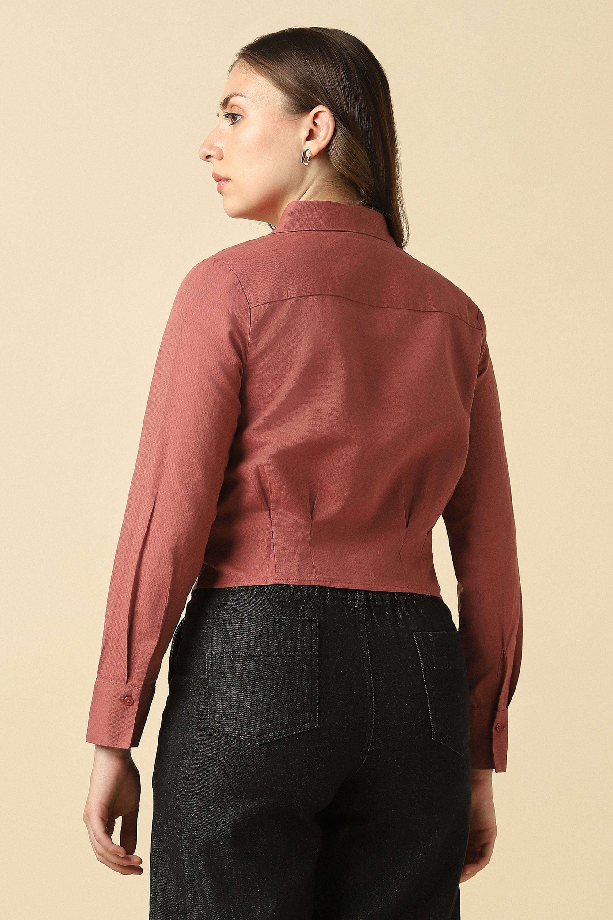 Solid-Cotton-Round-Neck-Women-s-Shirt