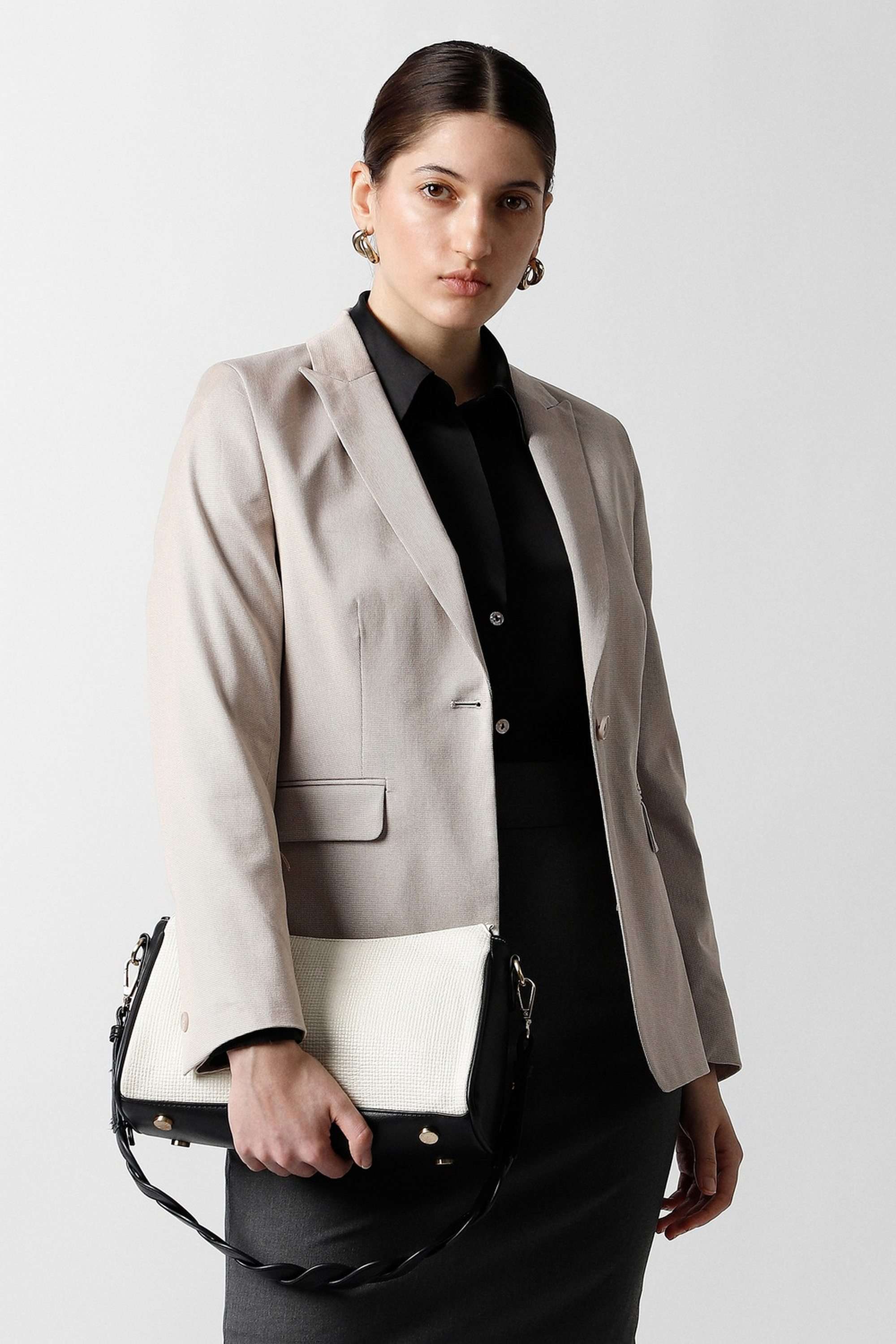 Solid-Blended-Fabric-Women-s-Blazer