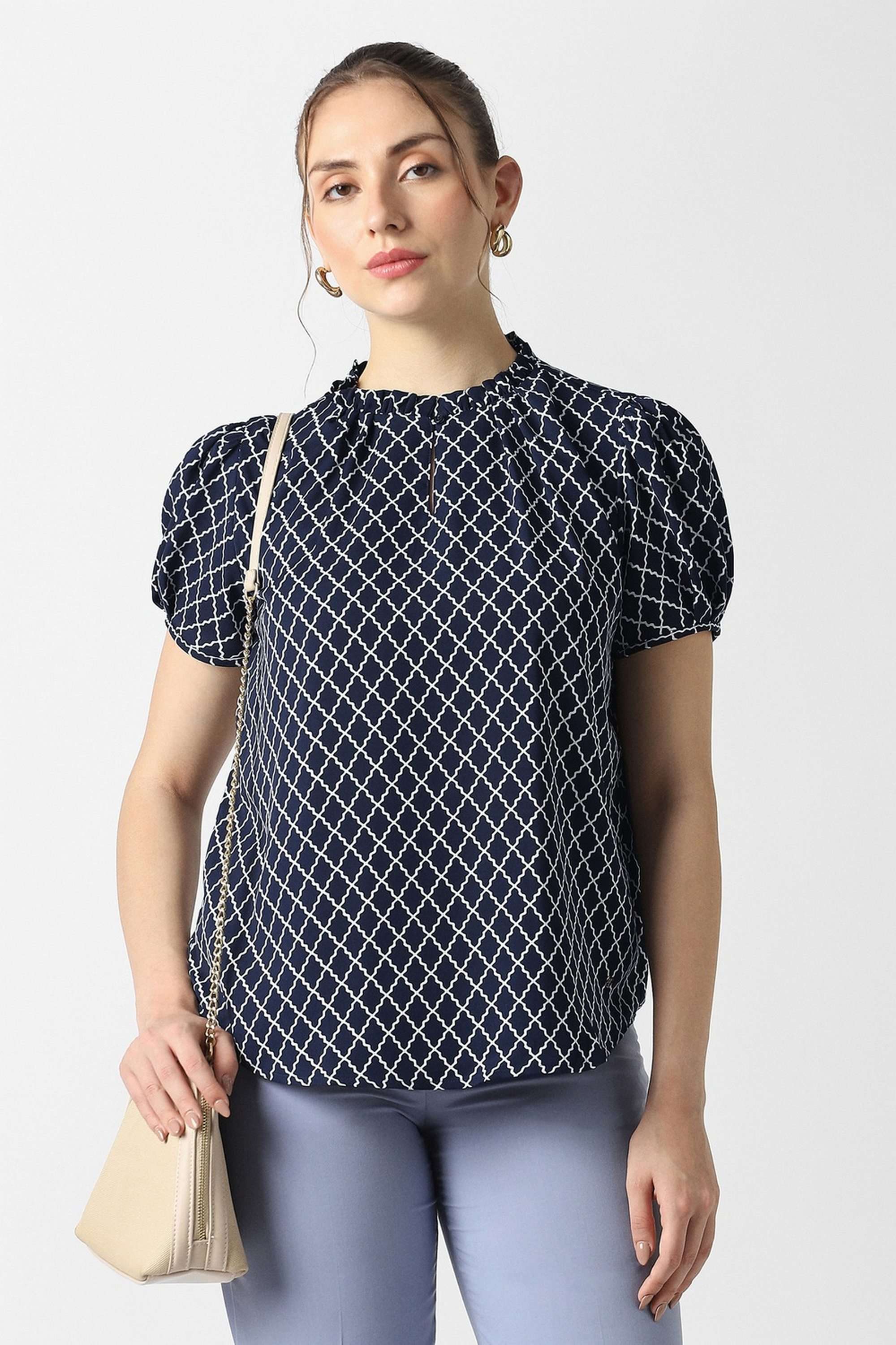 Solid-Blended-Fabric-Women-s-Top
