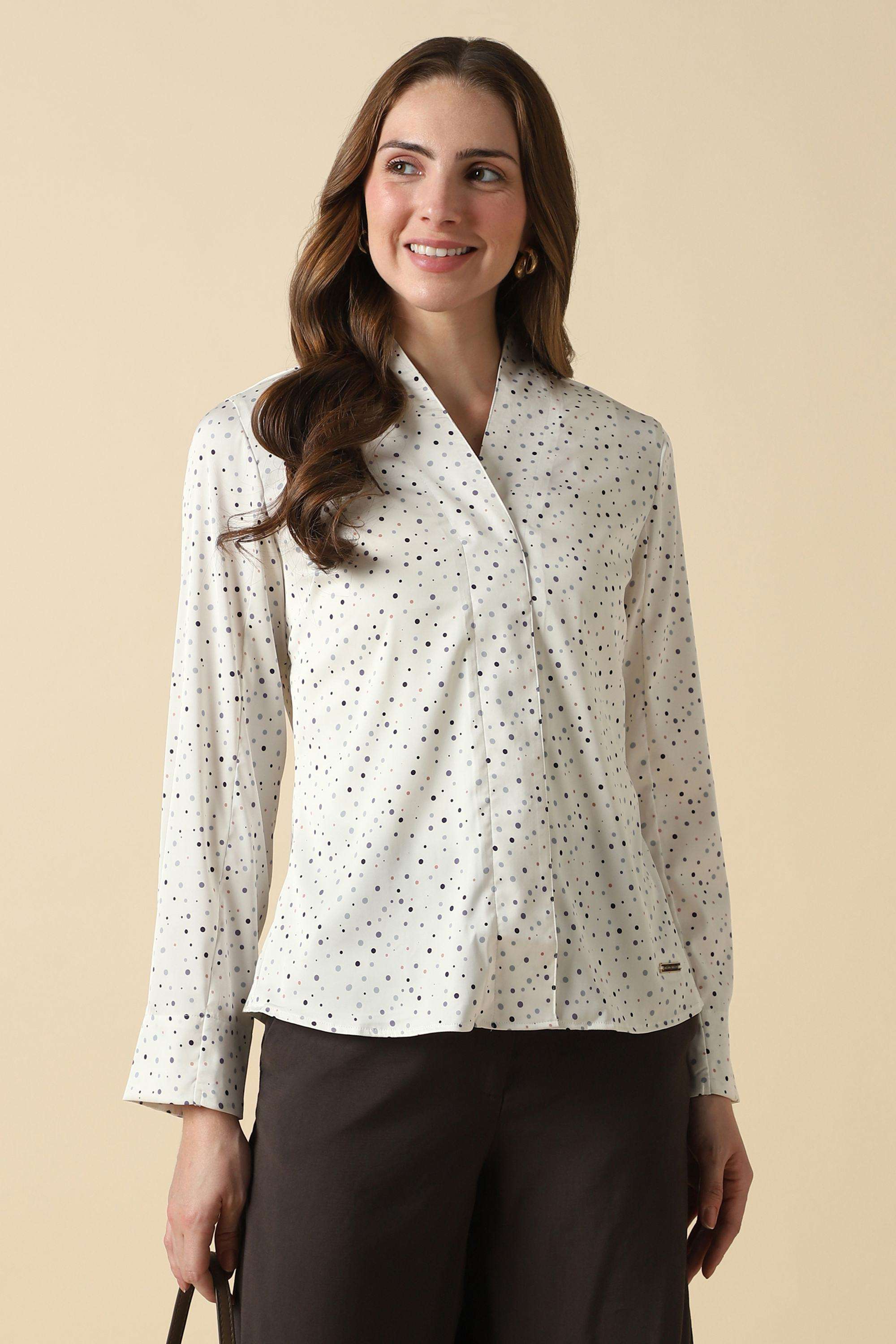 Printed-Viscose-V-Neck-Women-s-Shirt