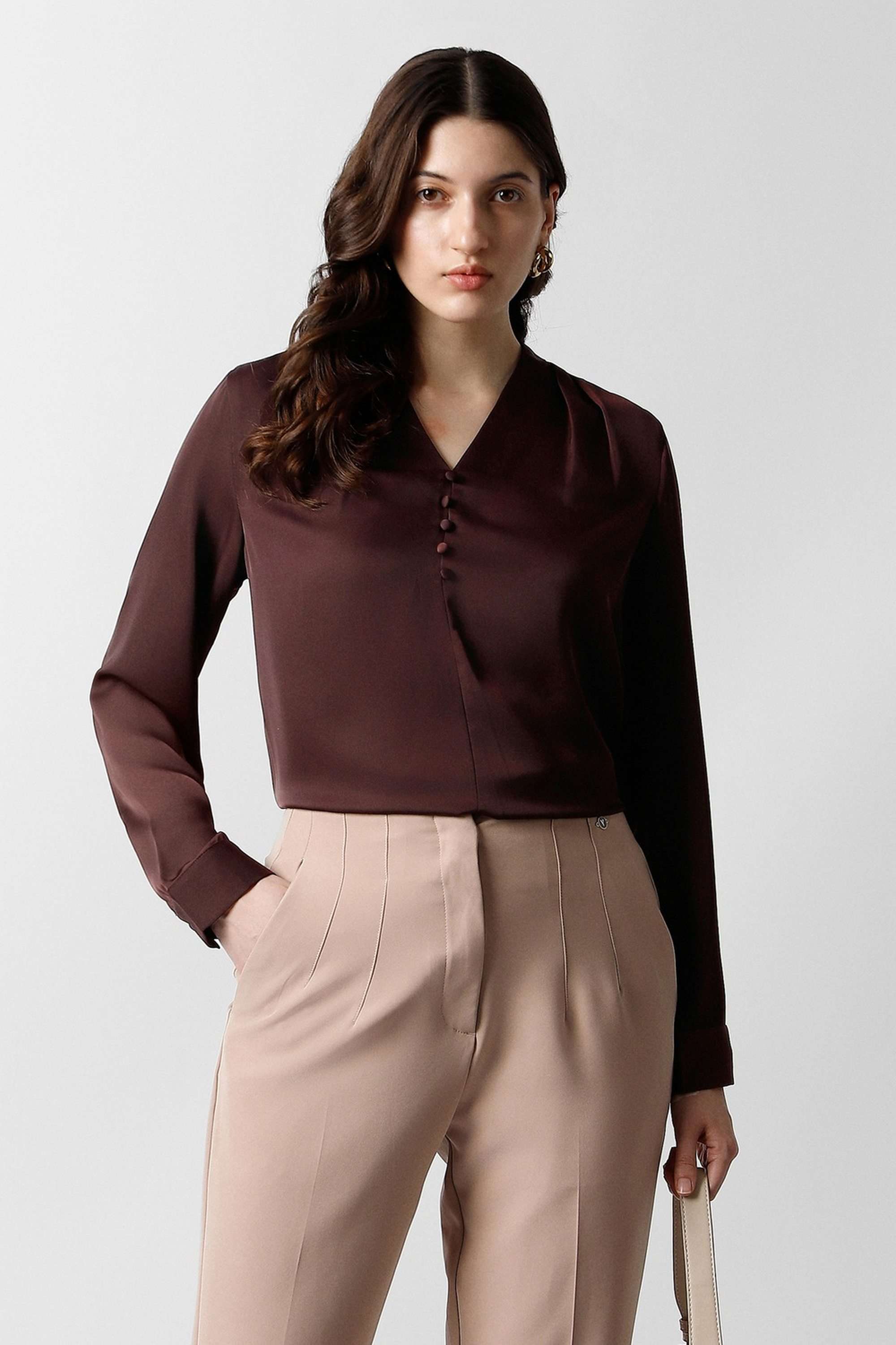 Solid-Blended-Fabric-Women-s-Top