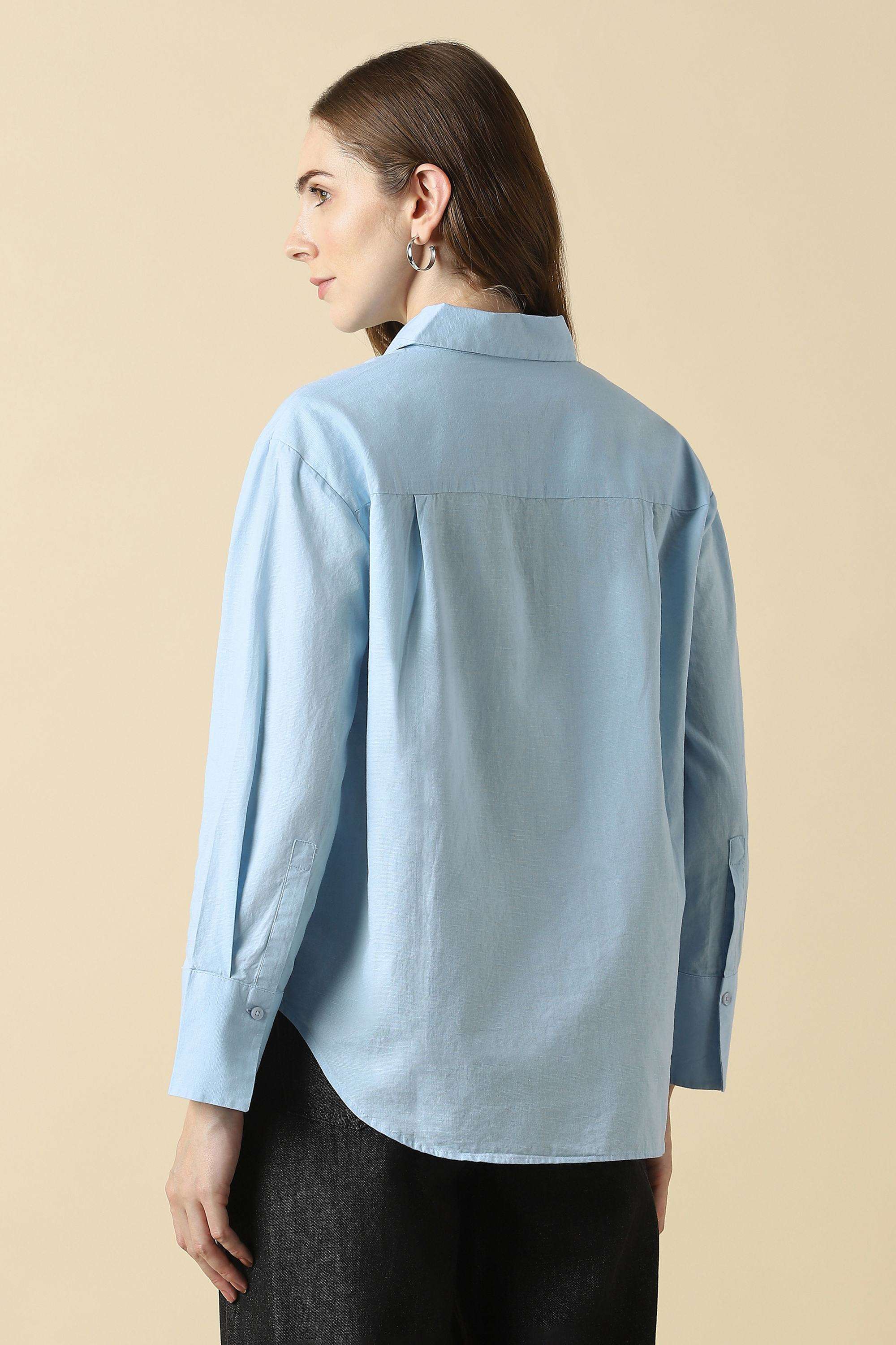 Solid-Cotton-Round-Neck-Women-s-Shirt