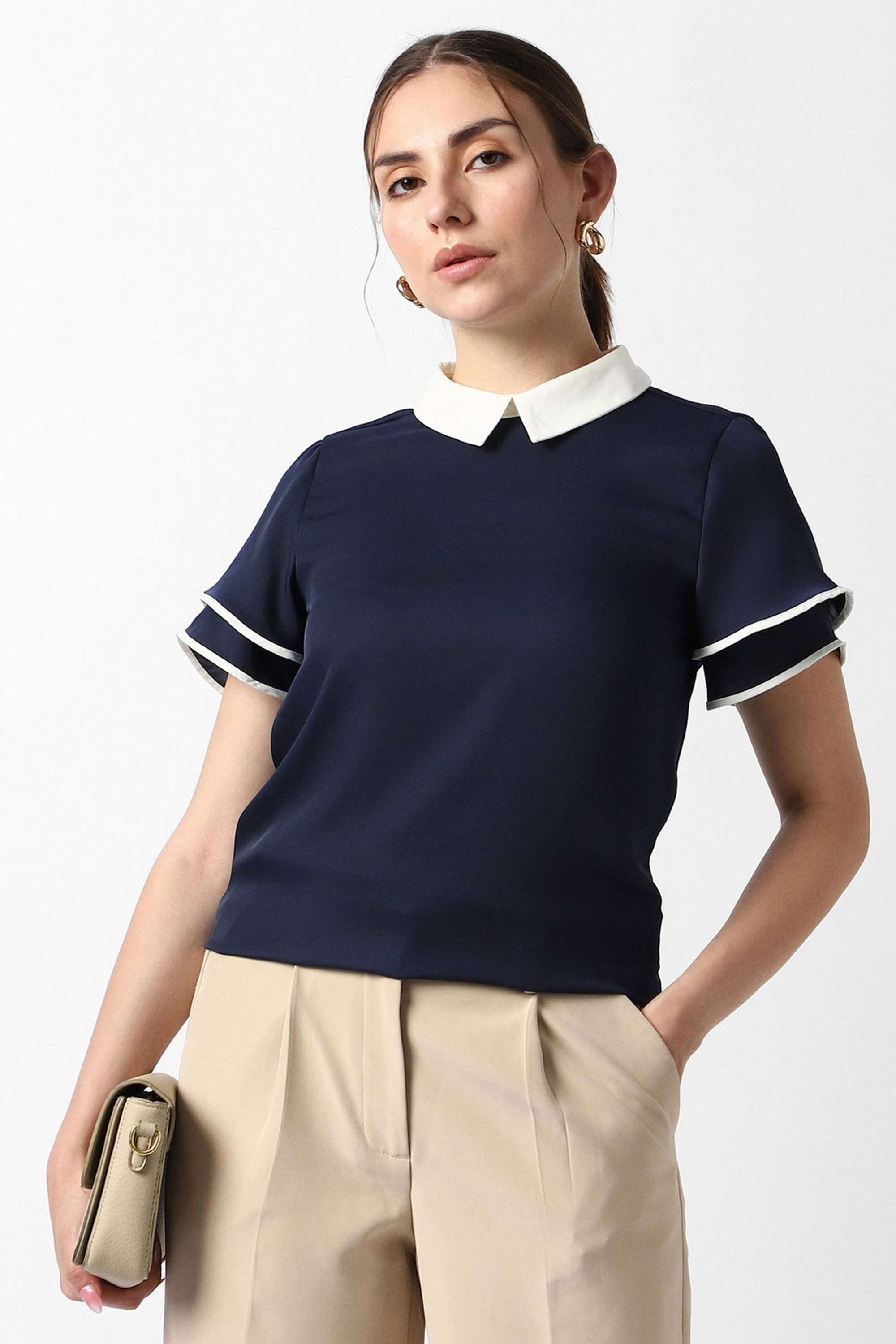 Solid-Blended-Fabric-Women-s-Top